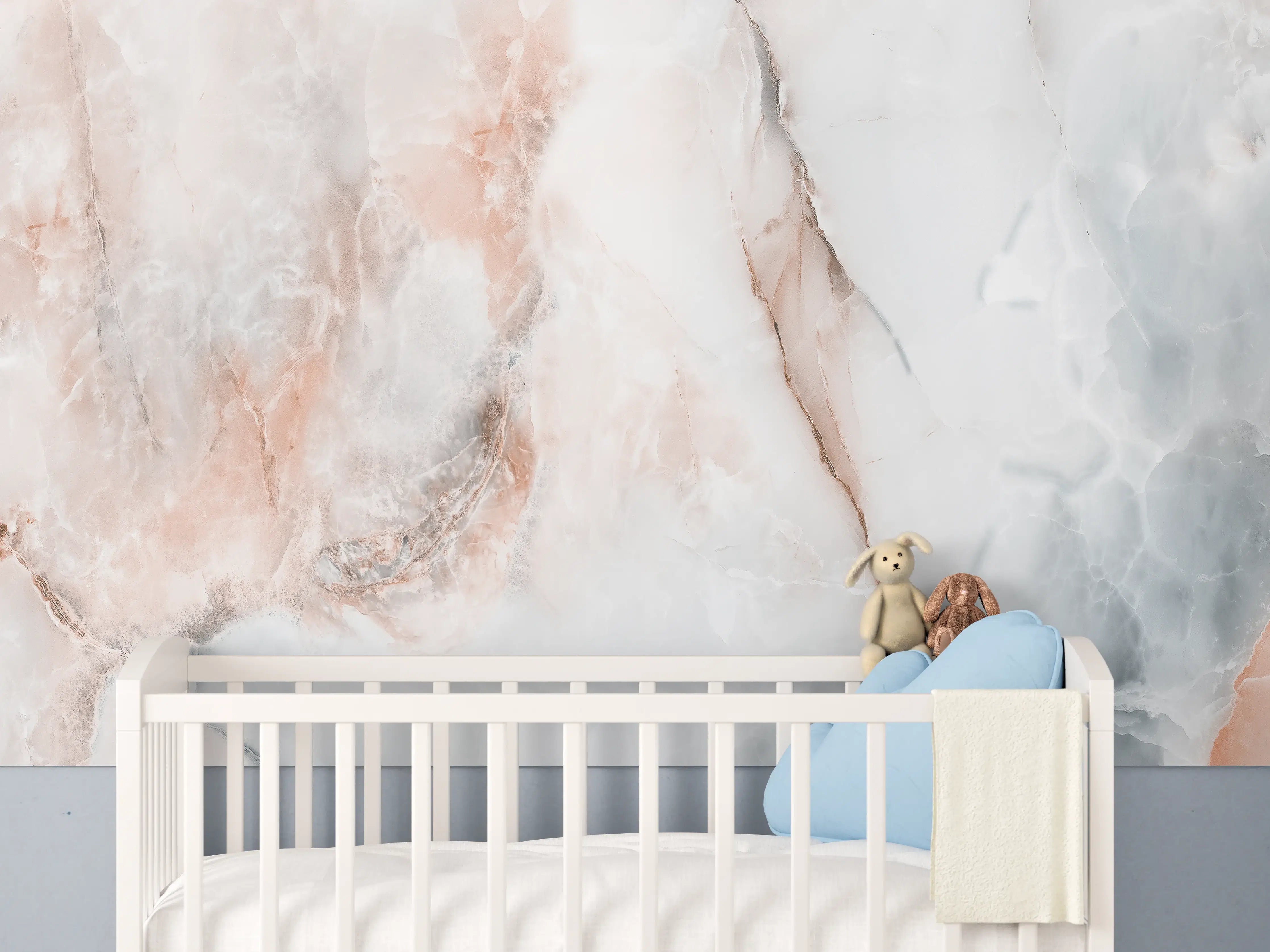 Babyzimmer Wandgestaltung - Abstrakter Marmor mit Rot-Grauen Naturfarben