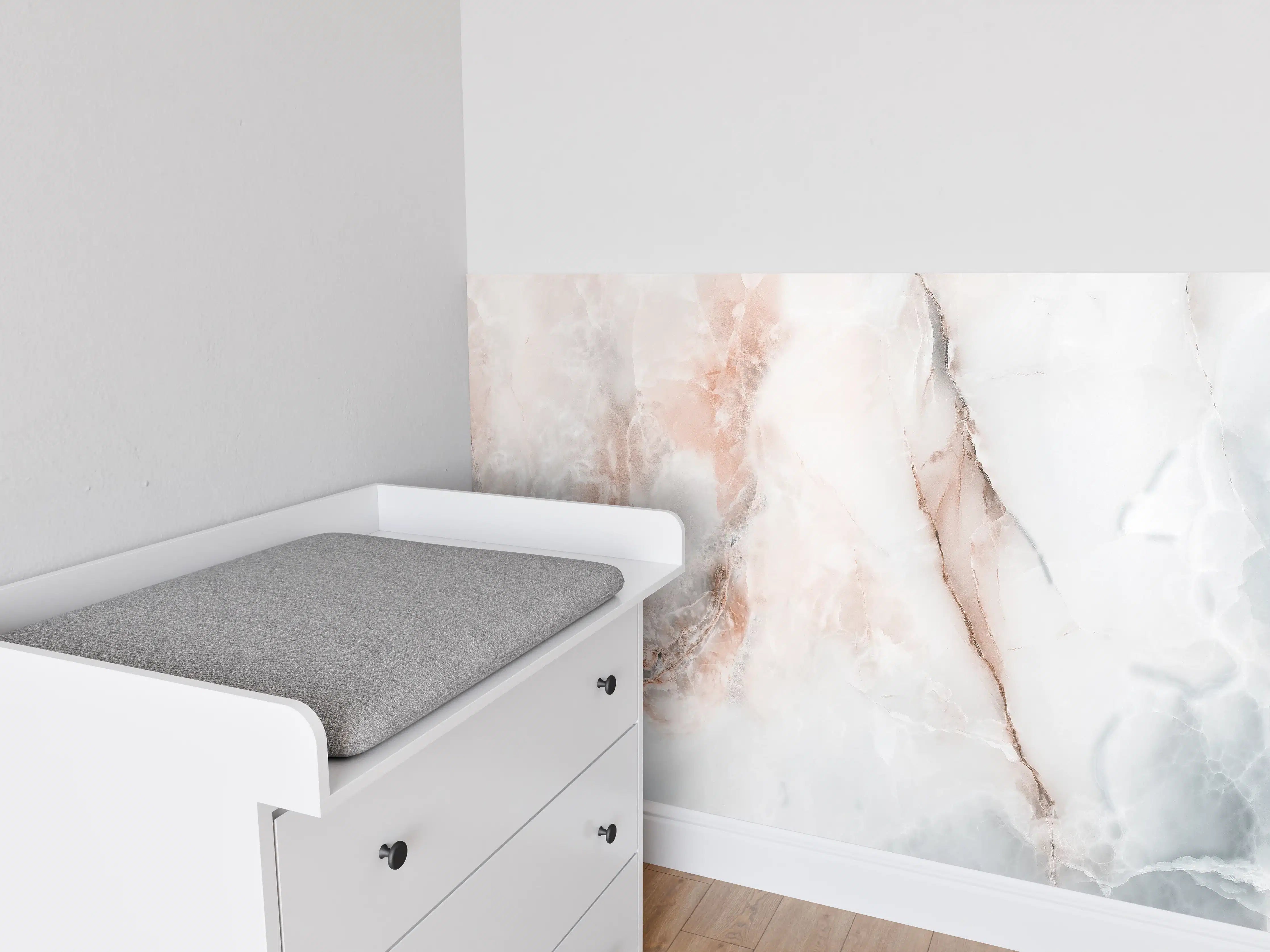 Babyzimmer Wandgestaltung - Abstrakter Marmor mit Rot-Grauen Naturfarben