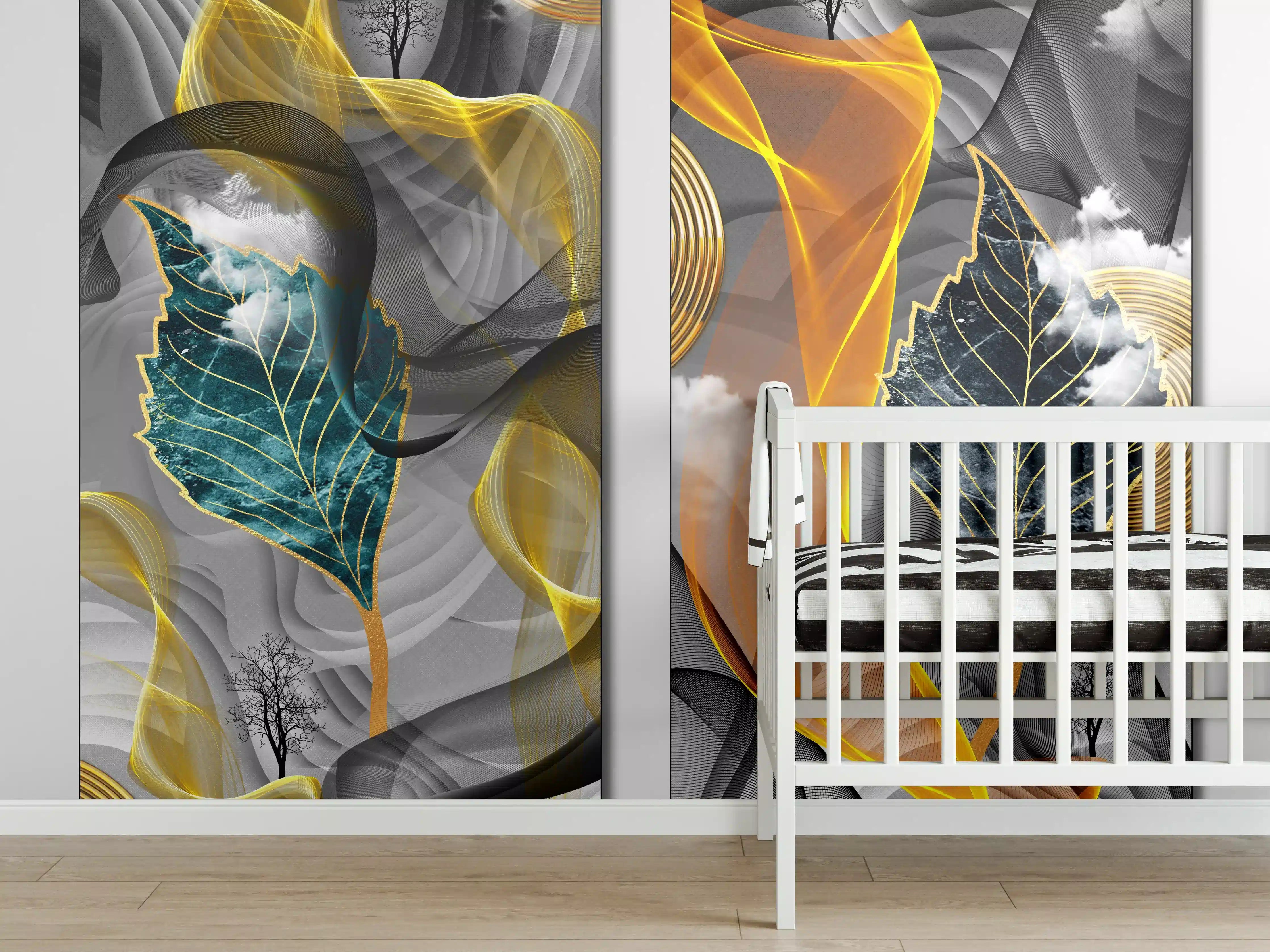 Babyzimmer Wandgestaltung - Abstraktes 3D Design