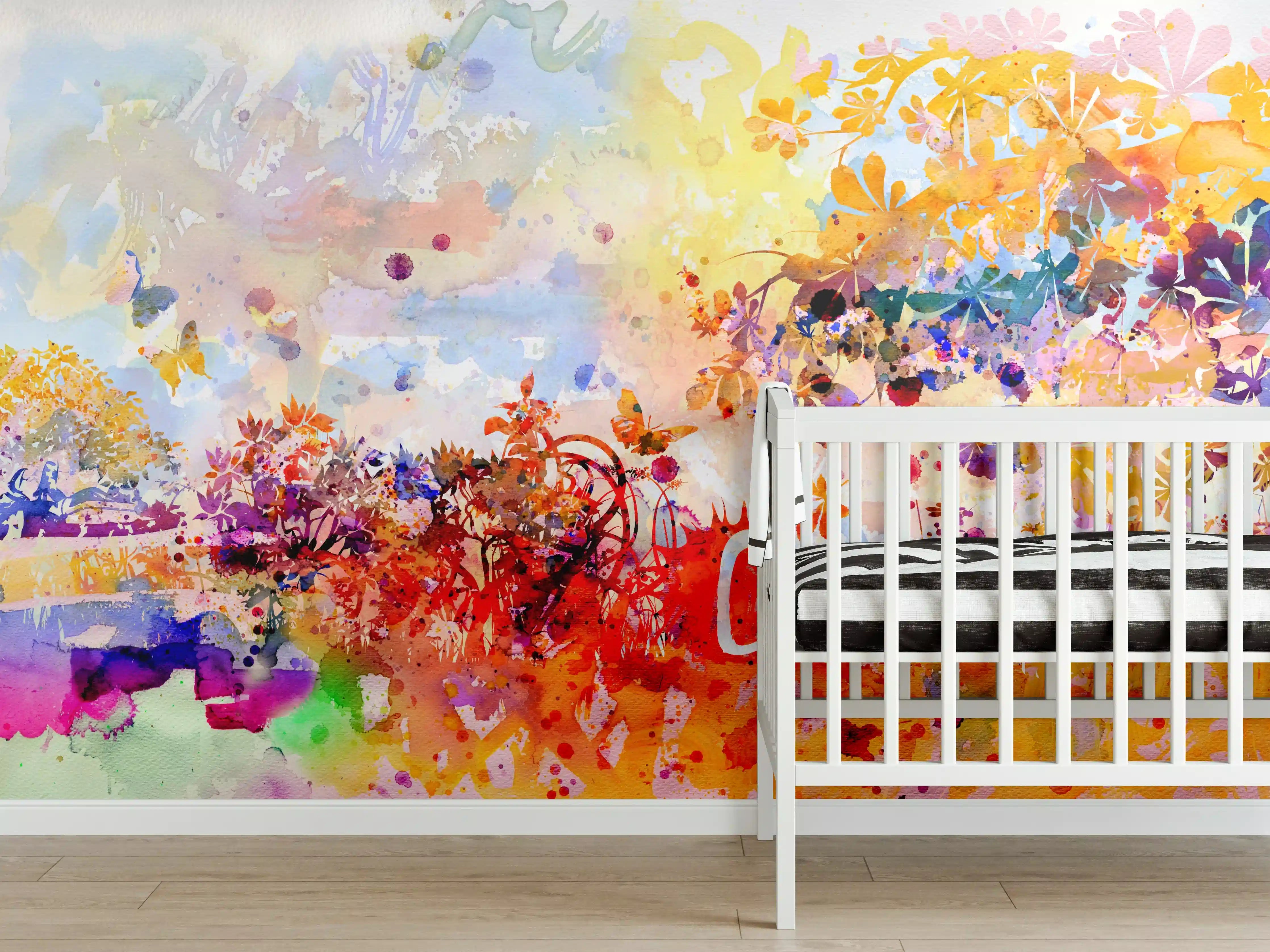 Babyzimmer Wandgestaltung - Abstraktes Aquarell eines Herbstwaldes