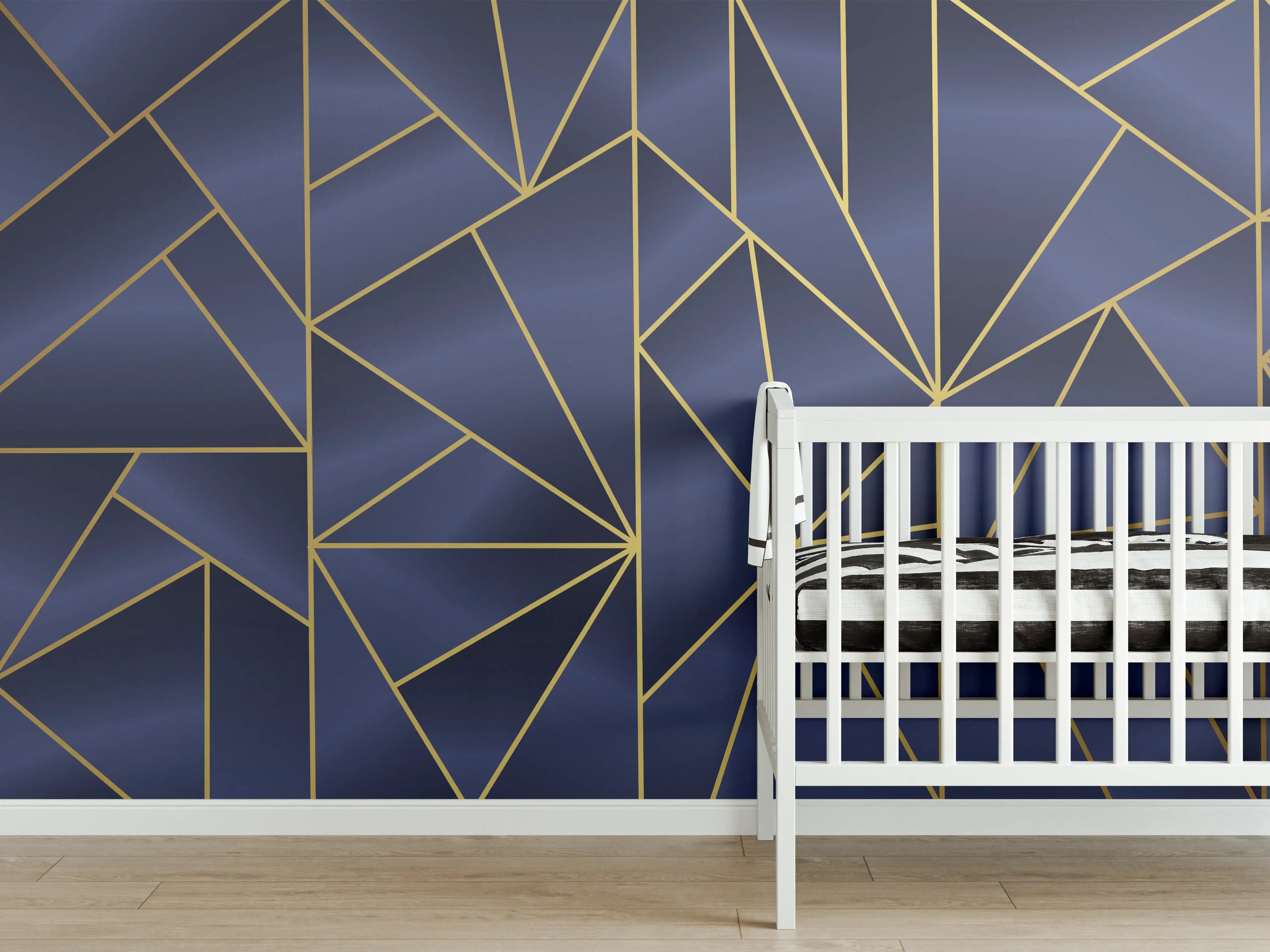 Babyzimmer Wandgestaltung - Abstraktes Blau-Gold Muster