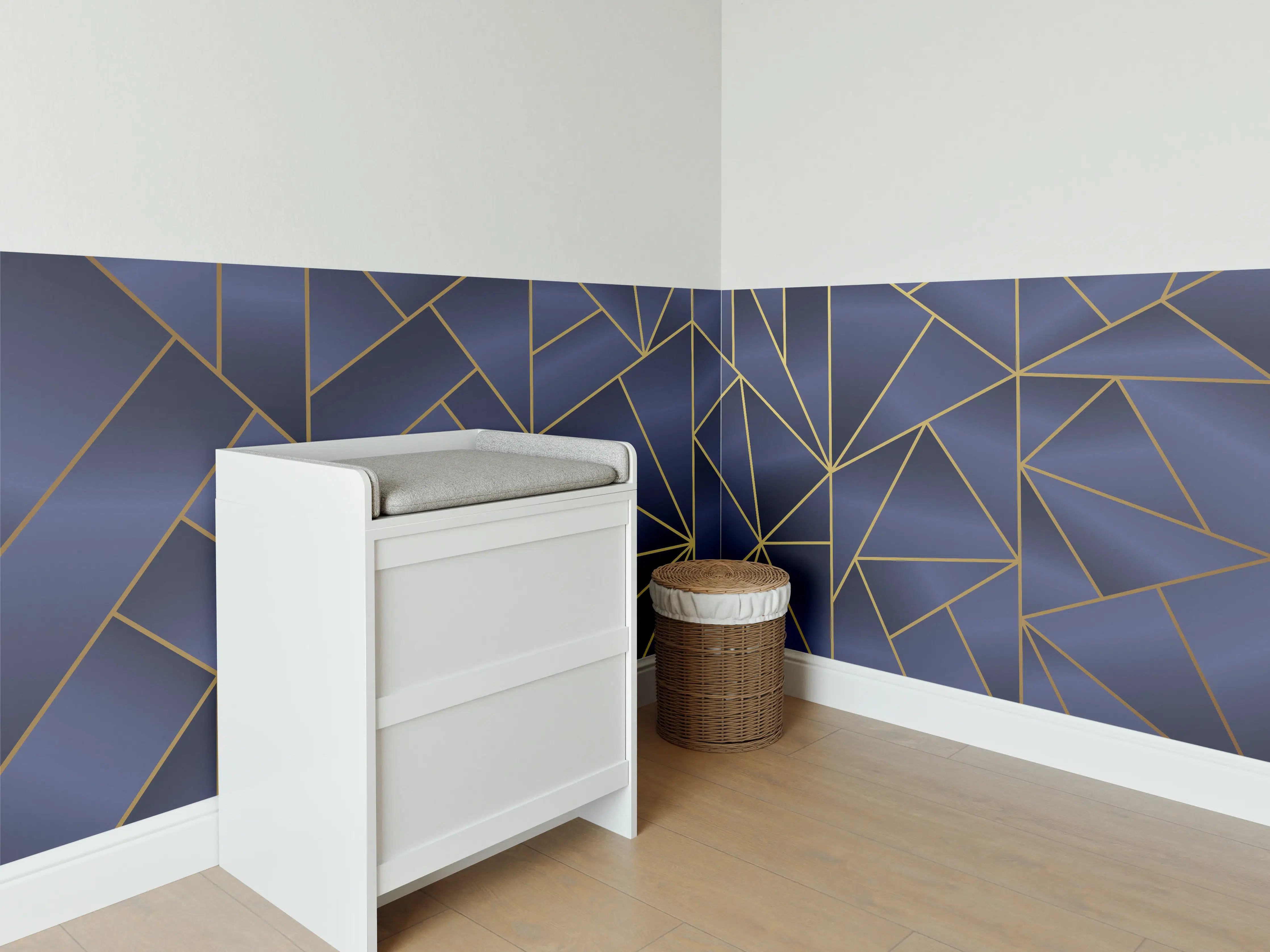 Babyzimmer Wandgestaltung - Abstraktes Blau-Gold Muster