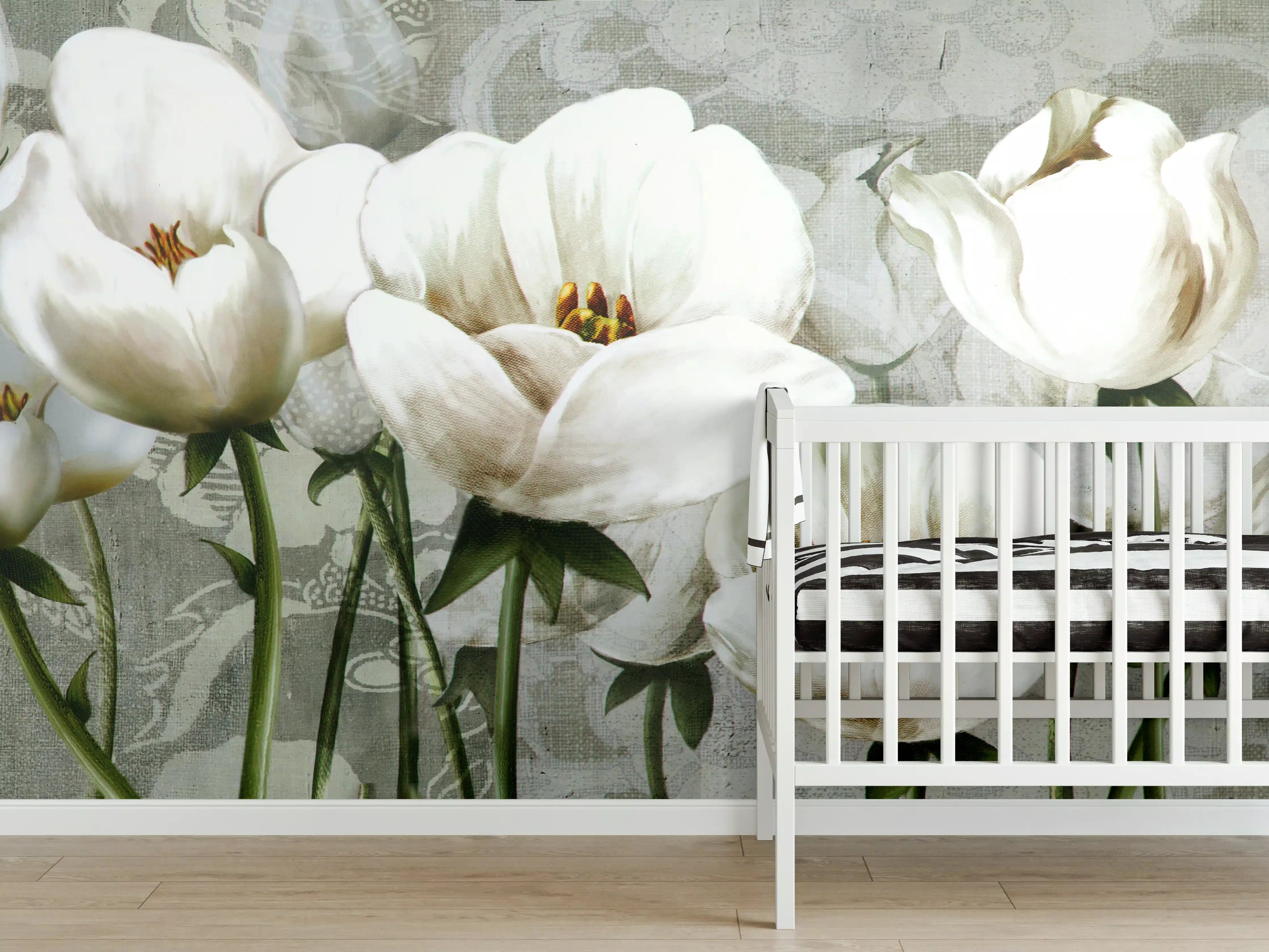 Babyzimmer Wandgestaltung - Abstraktes Blumen Tapetendesign