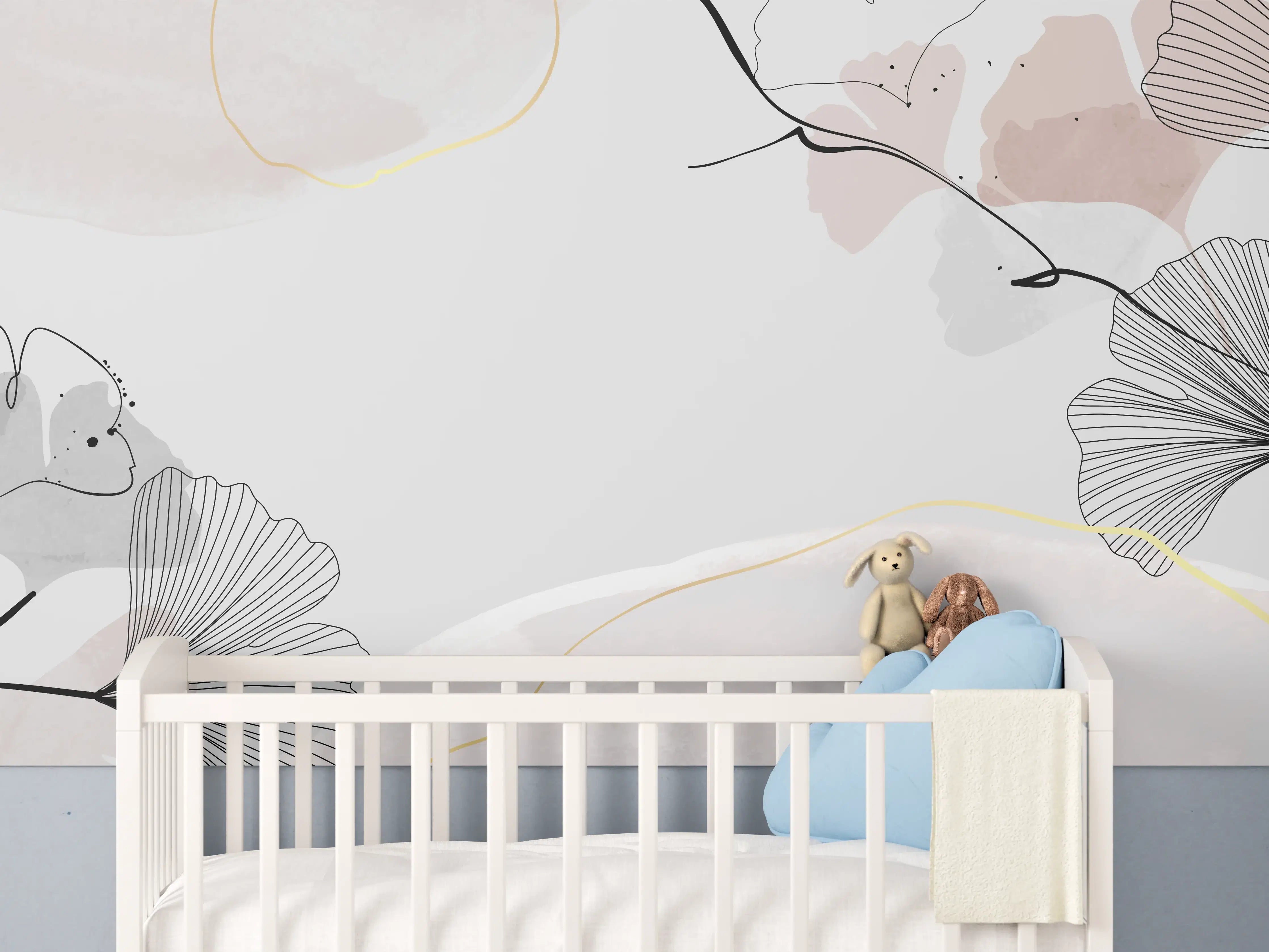 Babyzimmer Wandgestaltung - Abstraktes Ginkgo-Blatt Design