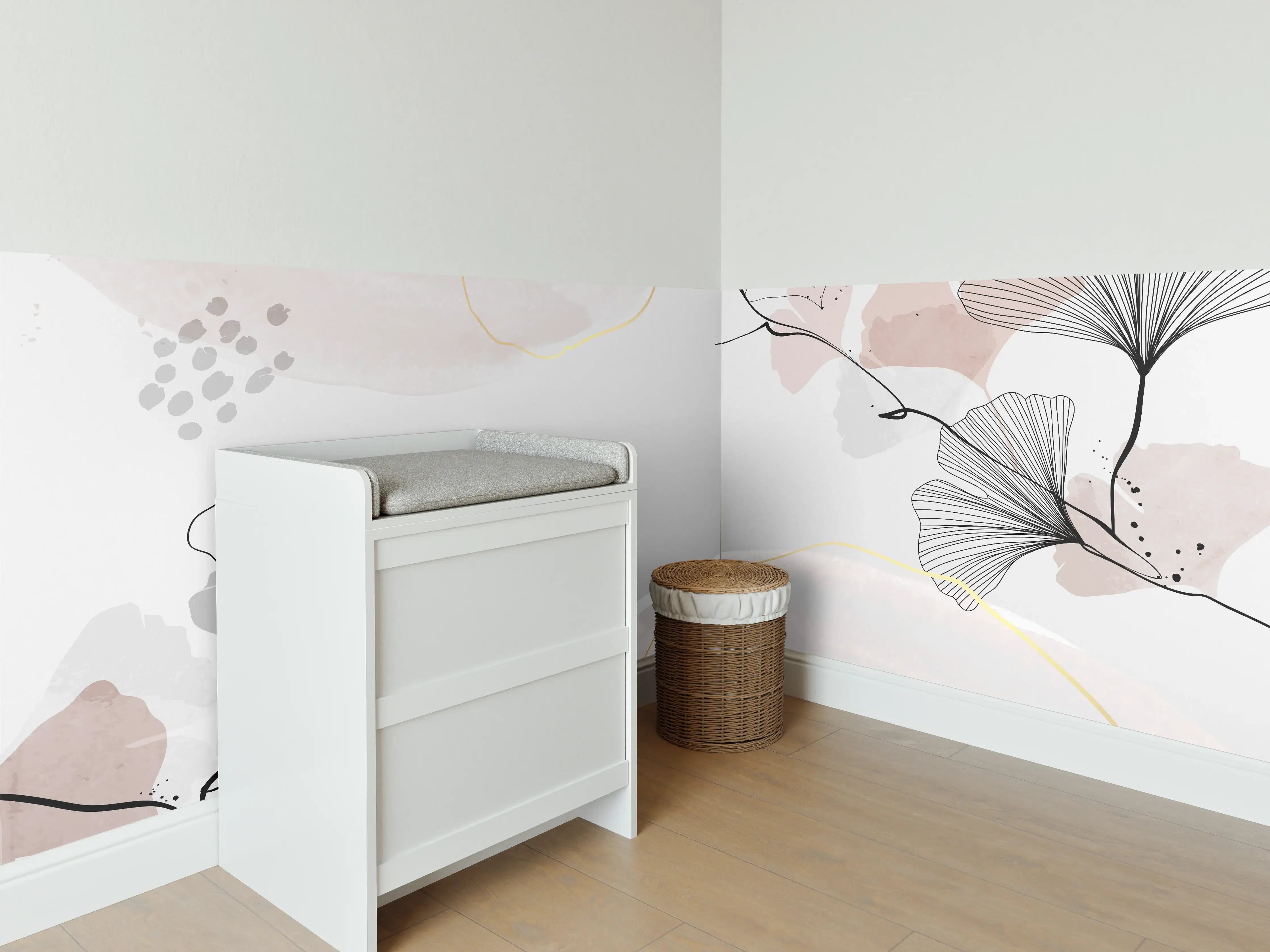 Babyzimmer Wandgestaltung - Abstraktes Ginkgo-Blatt Design
