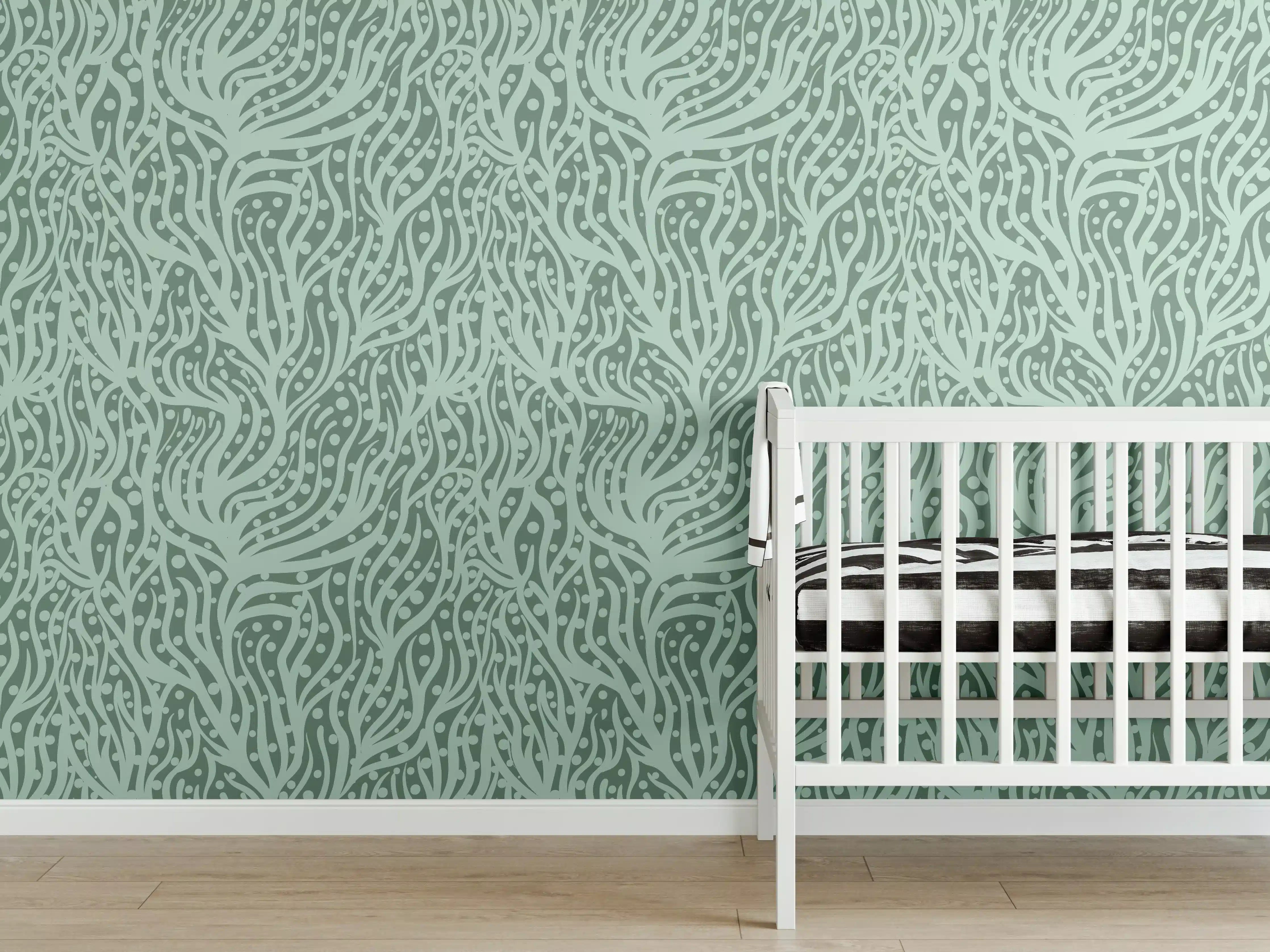 Babyzimmer Wandgestaltung - Abstraktes Korallenmuster Grün-Türkis