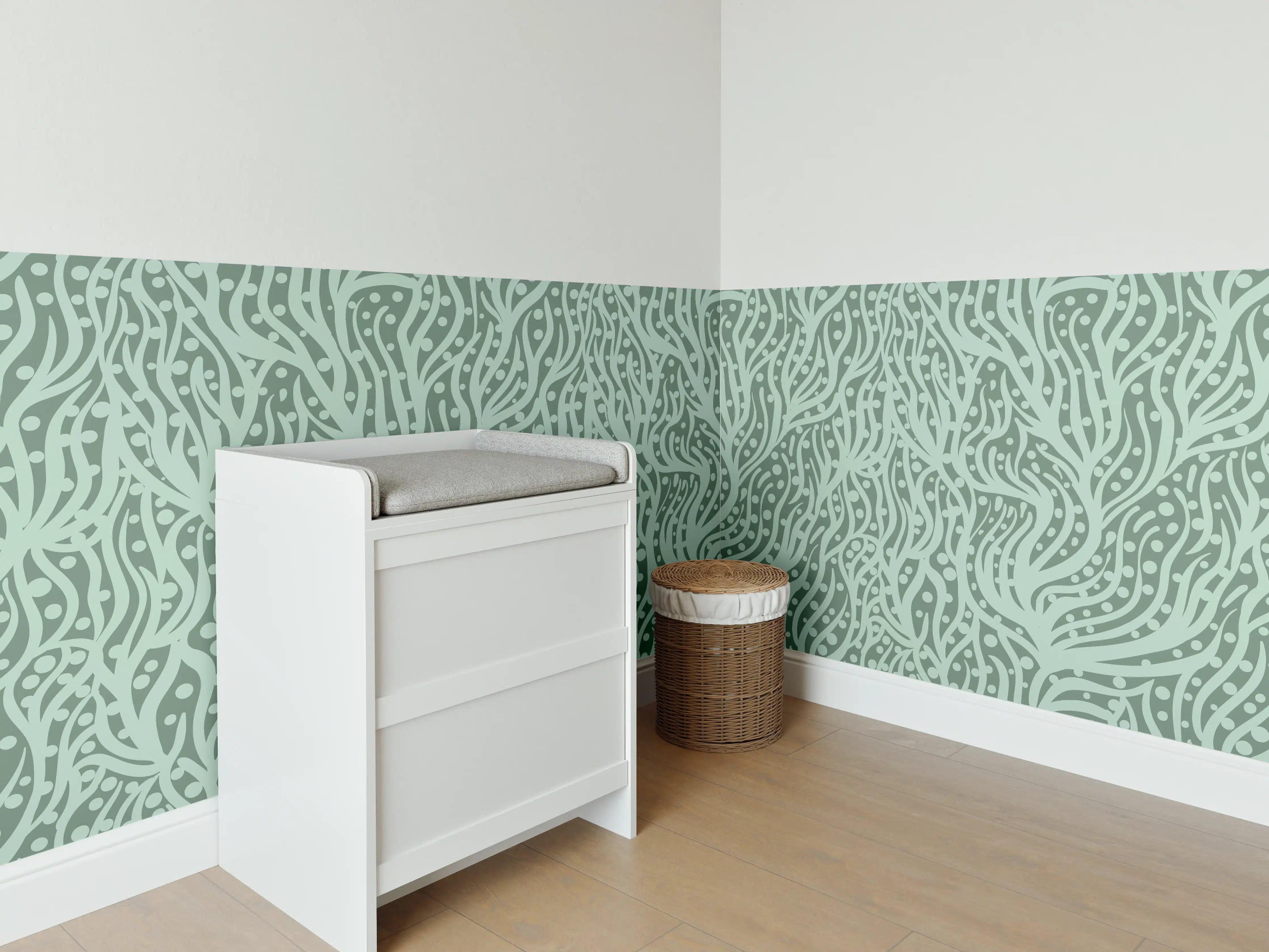Babyzimmer Wandgestaltung - Abstraktes Korallenmuster Grün-Türkis