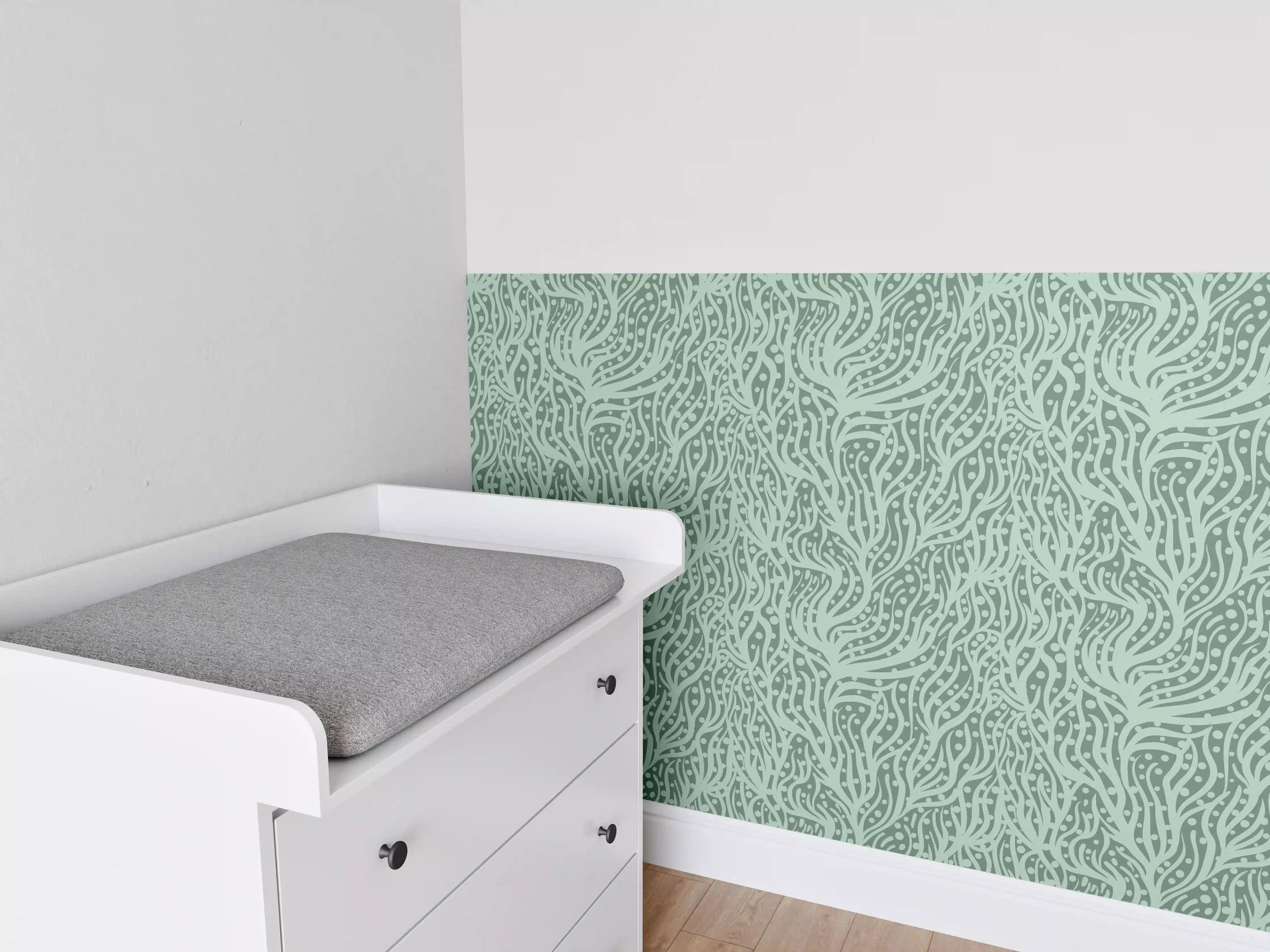 Babyzimmer Wandgestaltung - Abstraktes Korallenmuster Grün-Türkis