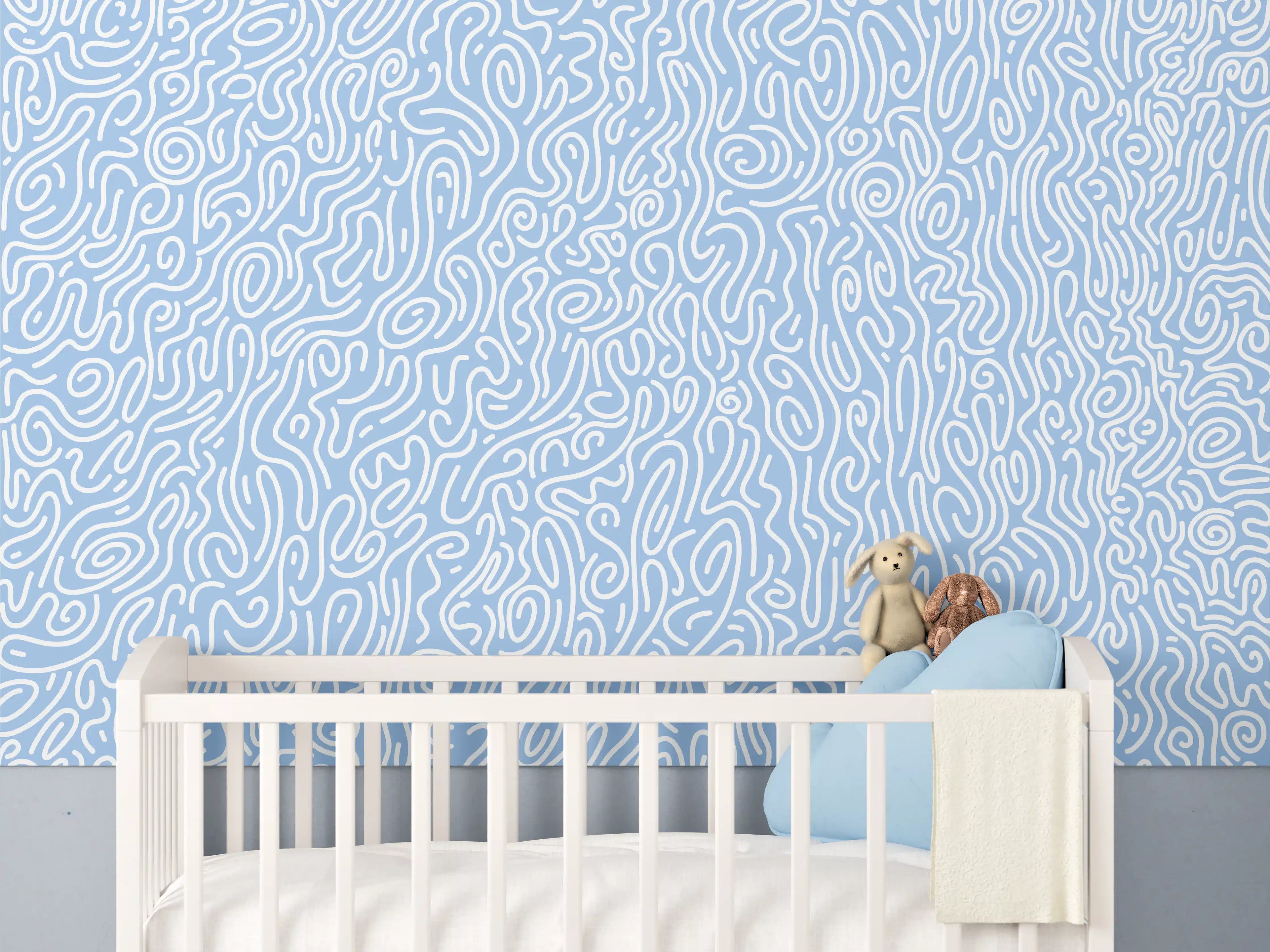 Babyzimmer Wandgestaltung - Abstraktes Linienmuster in Blau