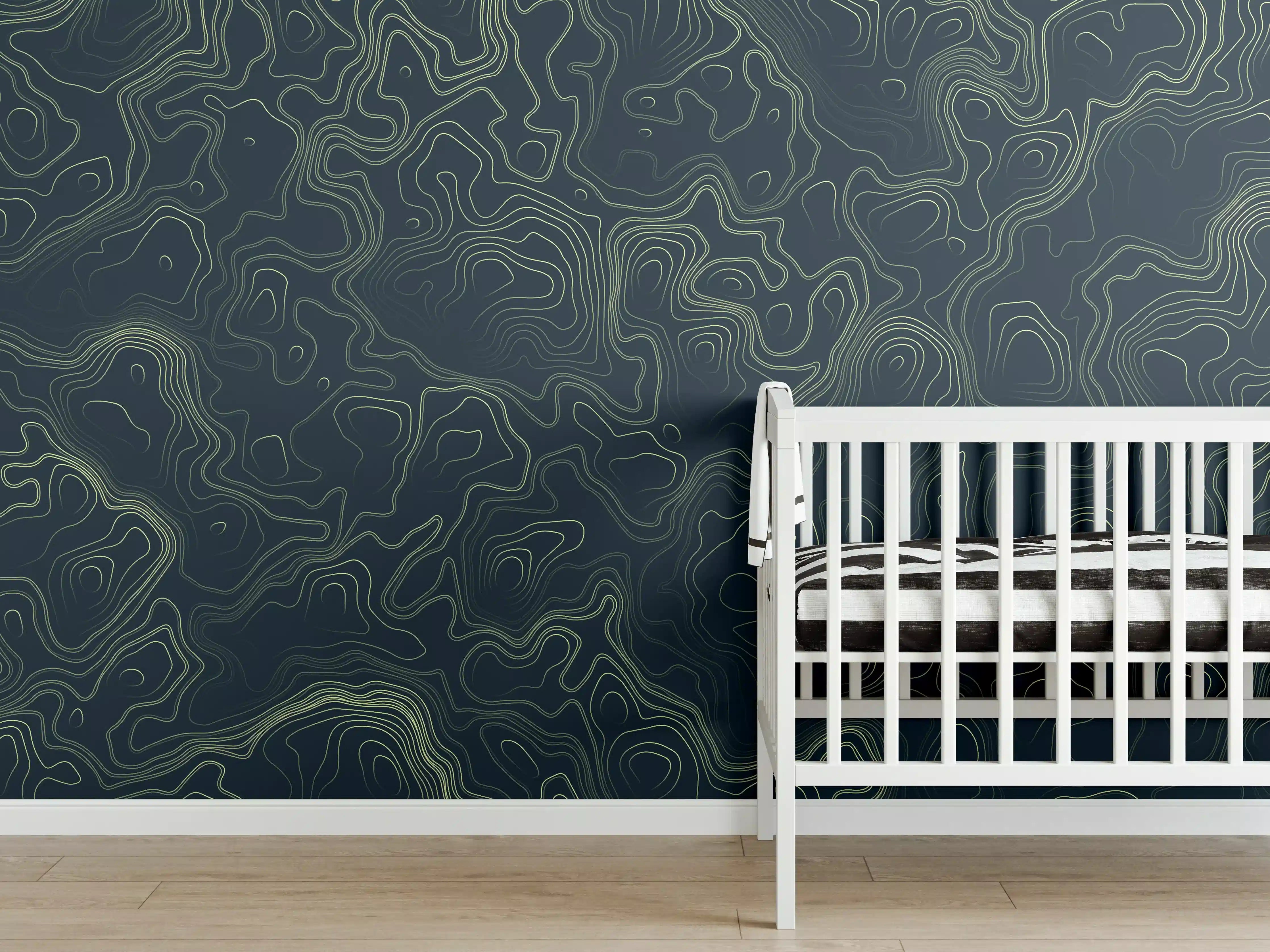Babyzimmer Wandgestaltung - Abstraktes Muster auf gräulichem Hintergrund