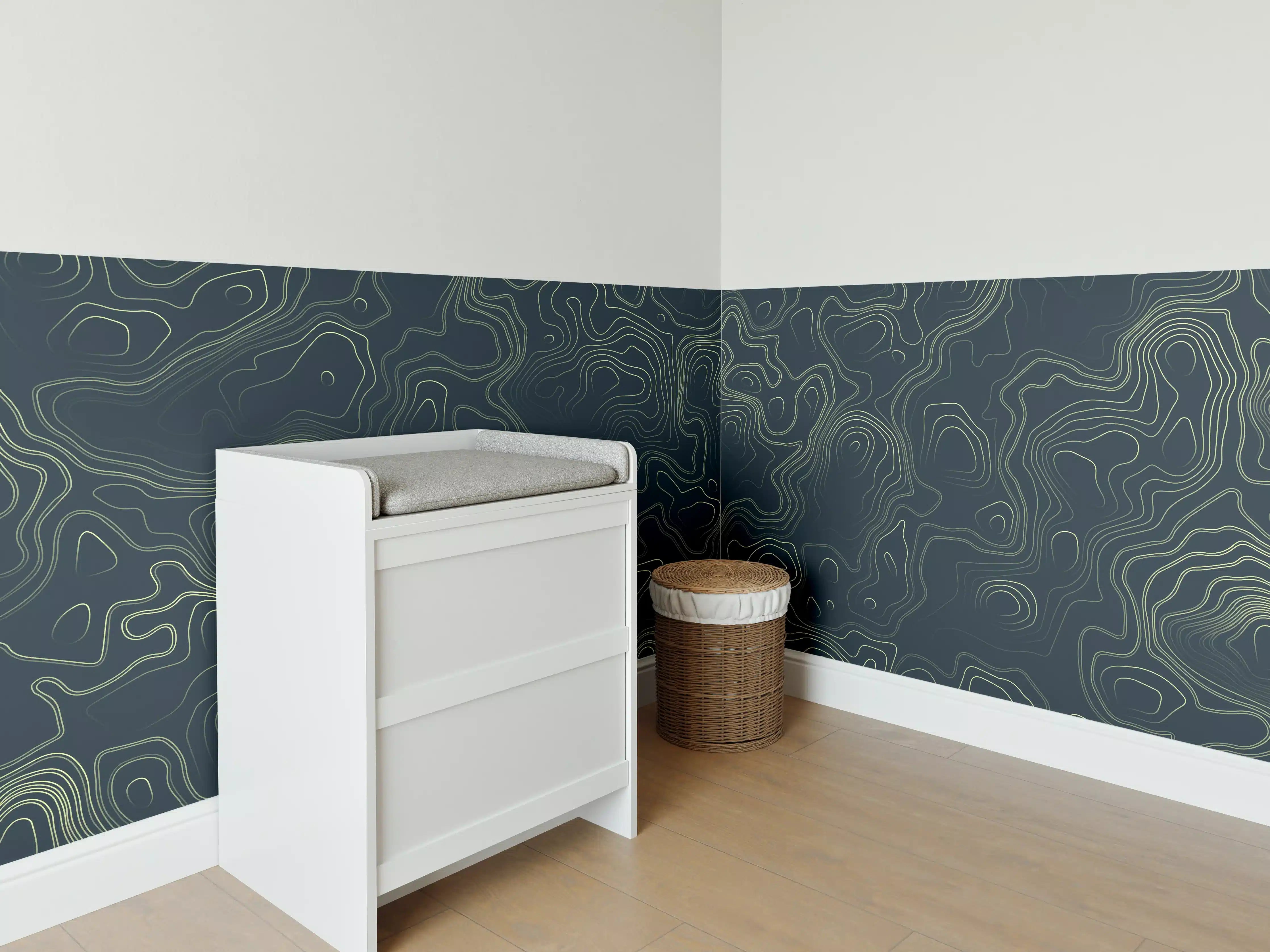 Babyzimmer Wandgestaltung - Abstraktes Muster auf gräulichem Hintergrund