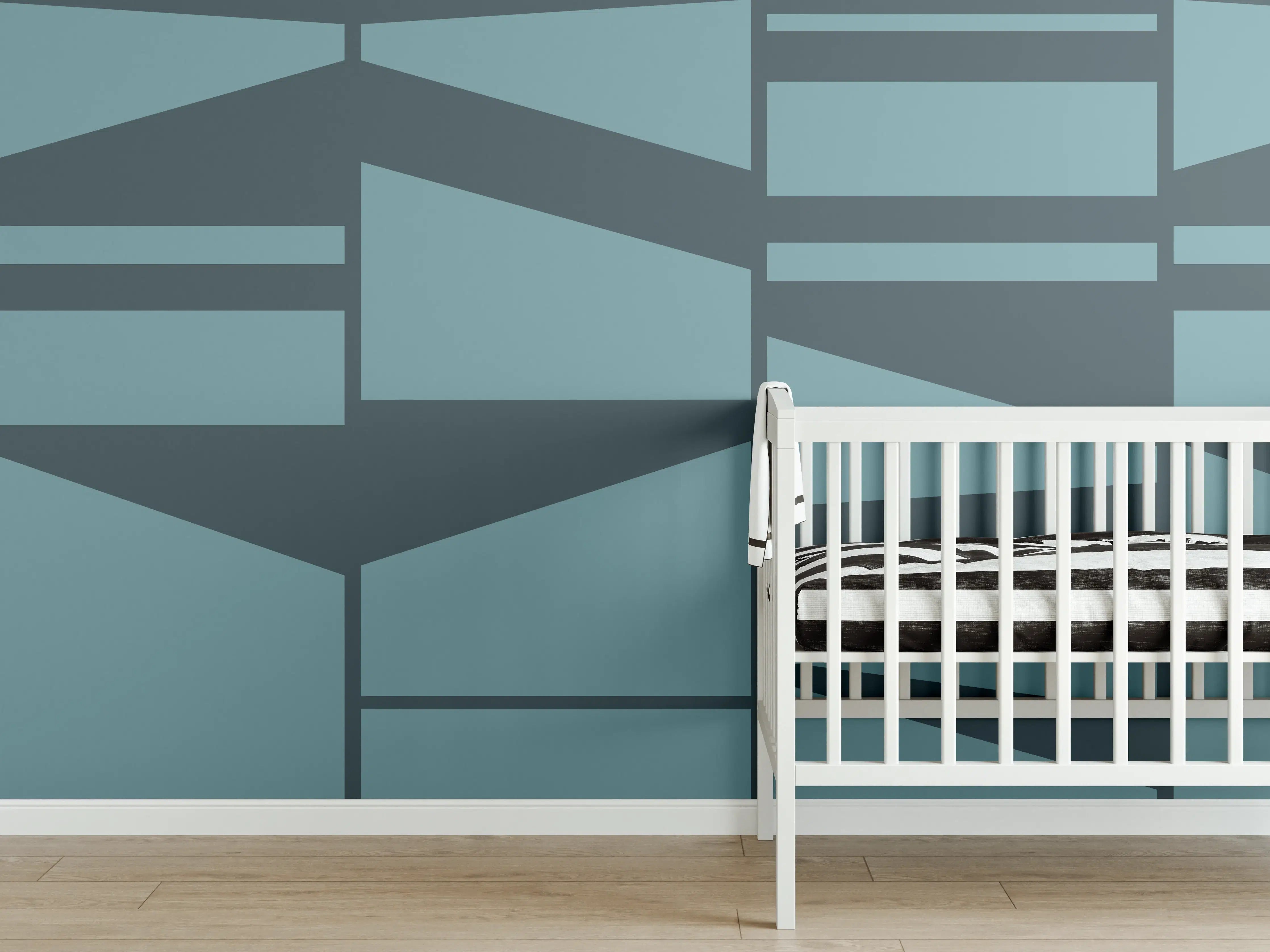 Babyzimmer Wandgestaltung - Abstraktes Muster in Blautönen