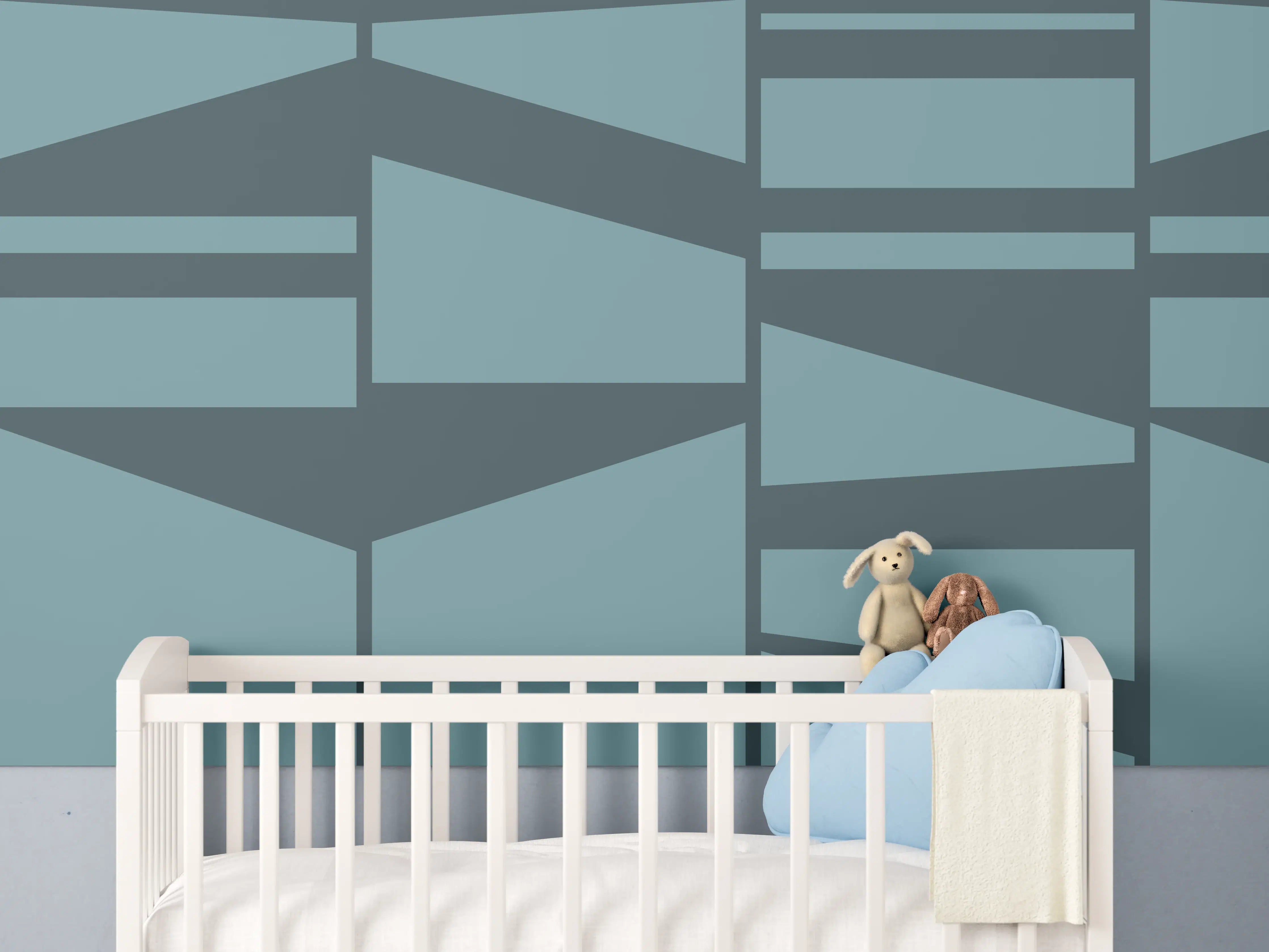 Babyzimmer Wandgestaltung - Abstraktes Muster in Blautönen
