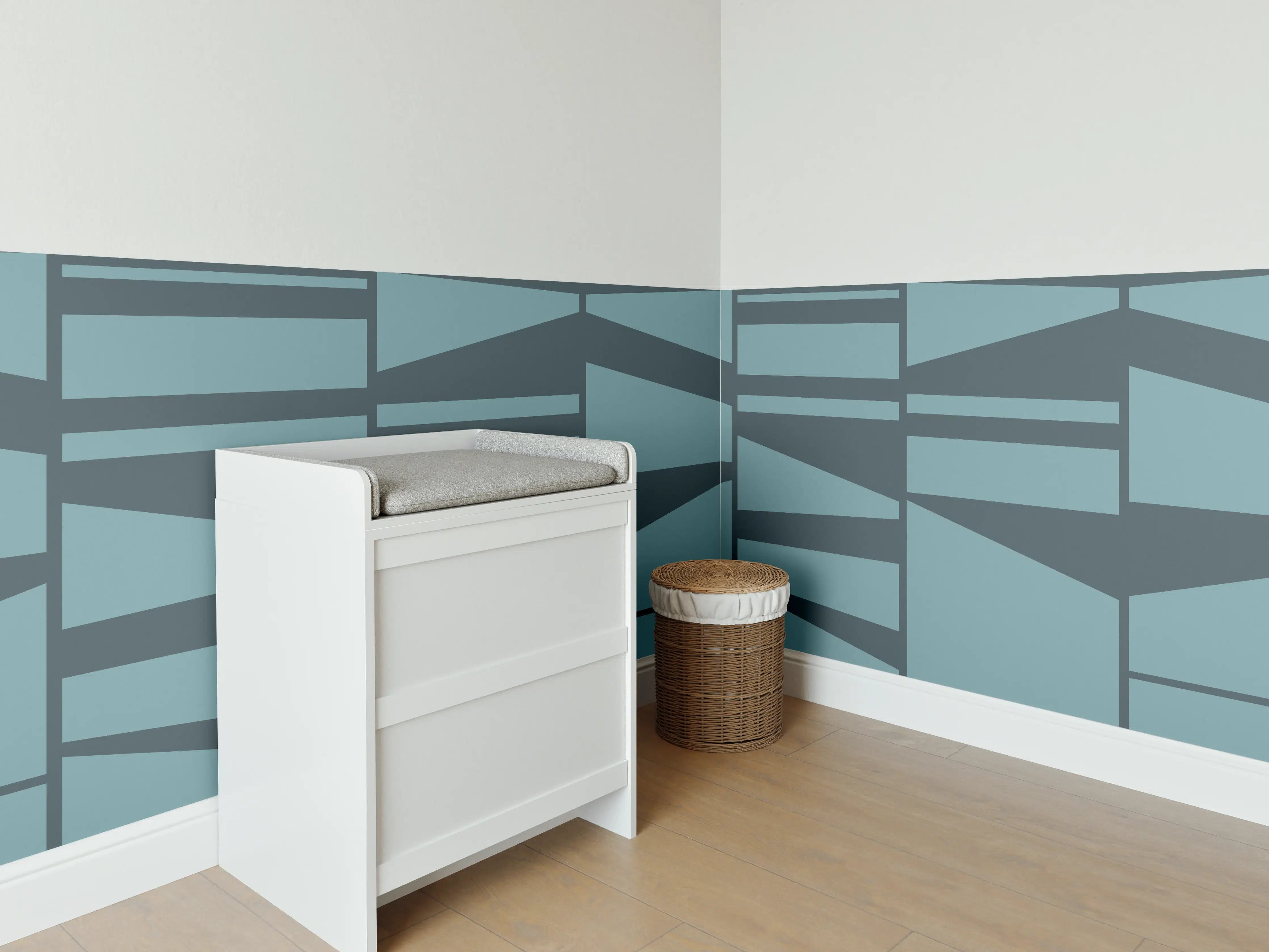 Babyzimmer Wandgestaltung - Abstraktes Muster in Blautönen