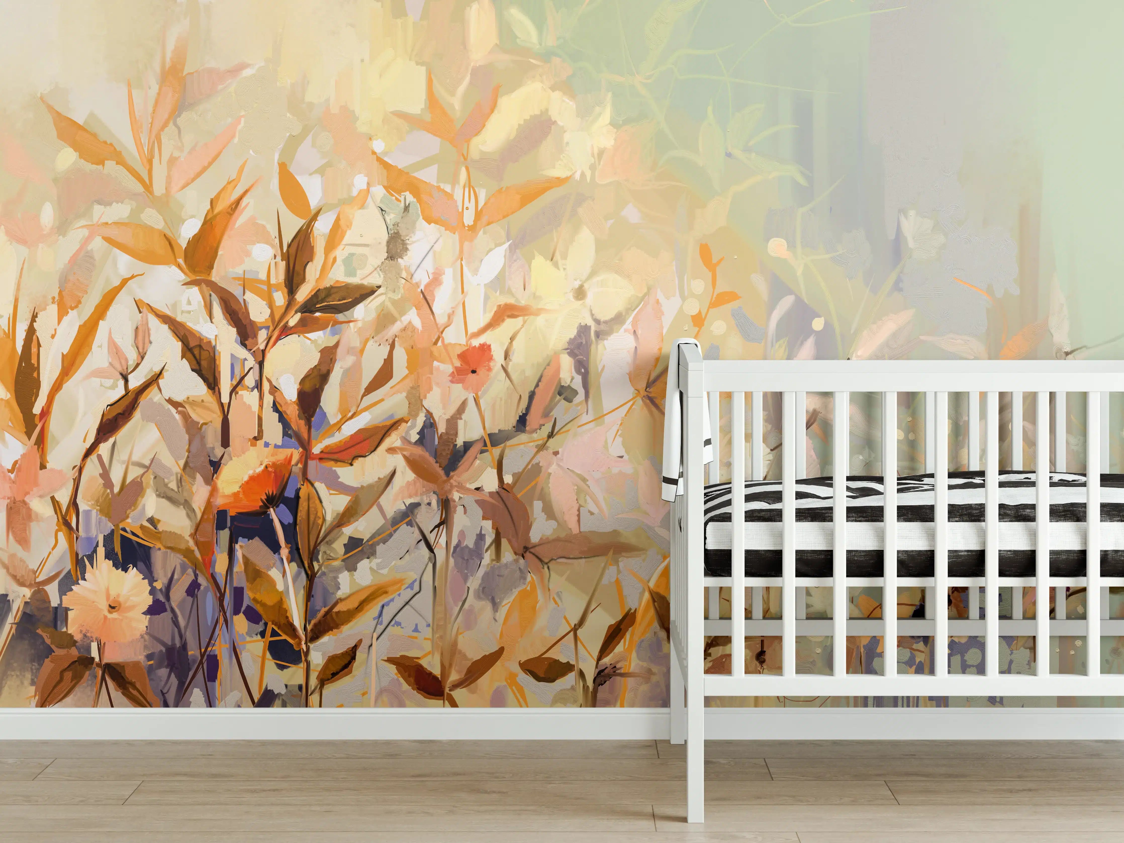 Babyzimmer Wandgestaltung - Abstraktes Ölgemälde von bunten Blumen