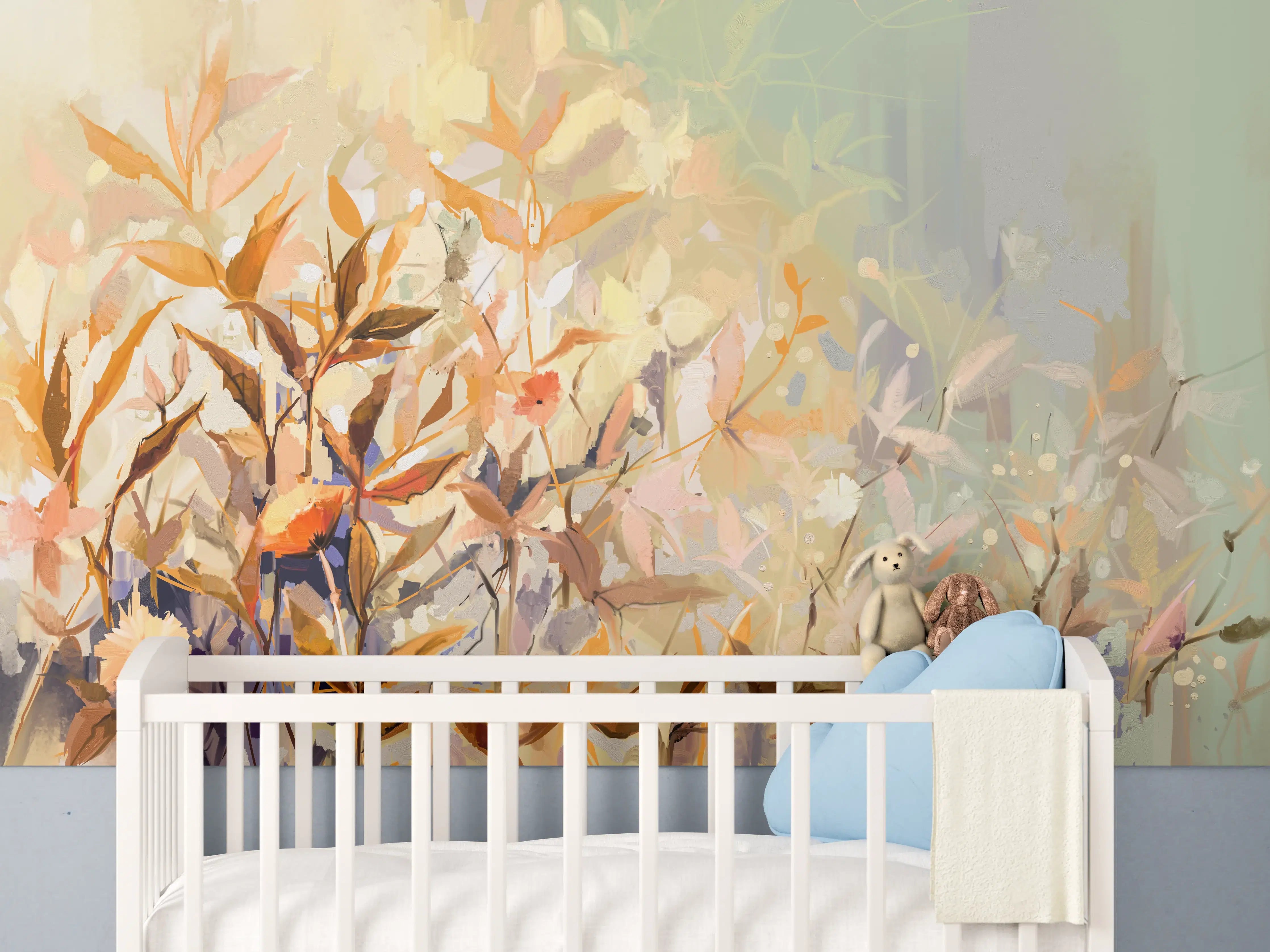Babyzimmer Wandgestaltung - Abstraktes Ölgemälde von bunten Blumen