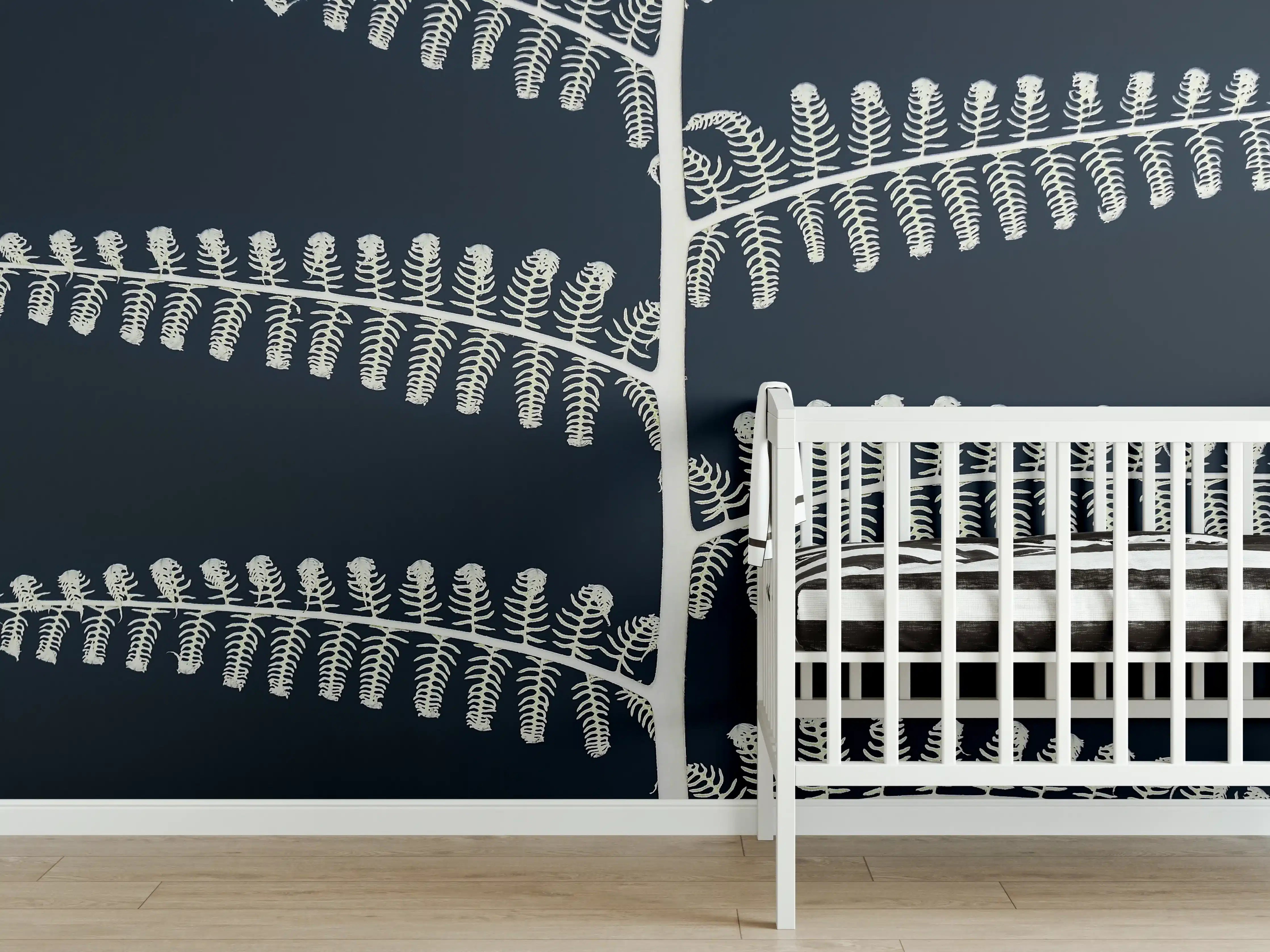 Babyzimmer Wandgestaltung - Abstraktes Pflanzen-Farn-Muster