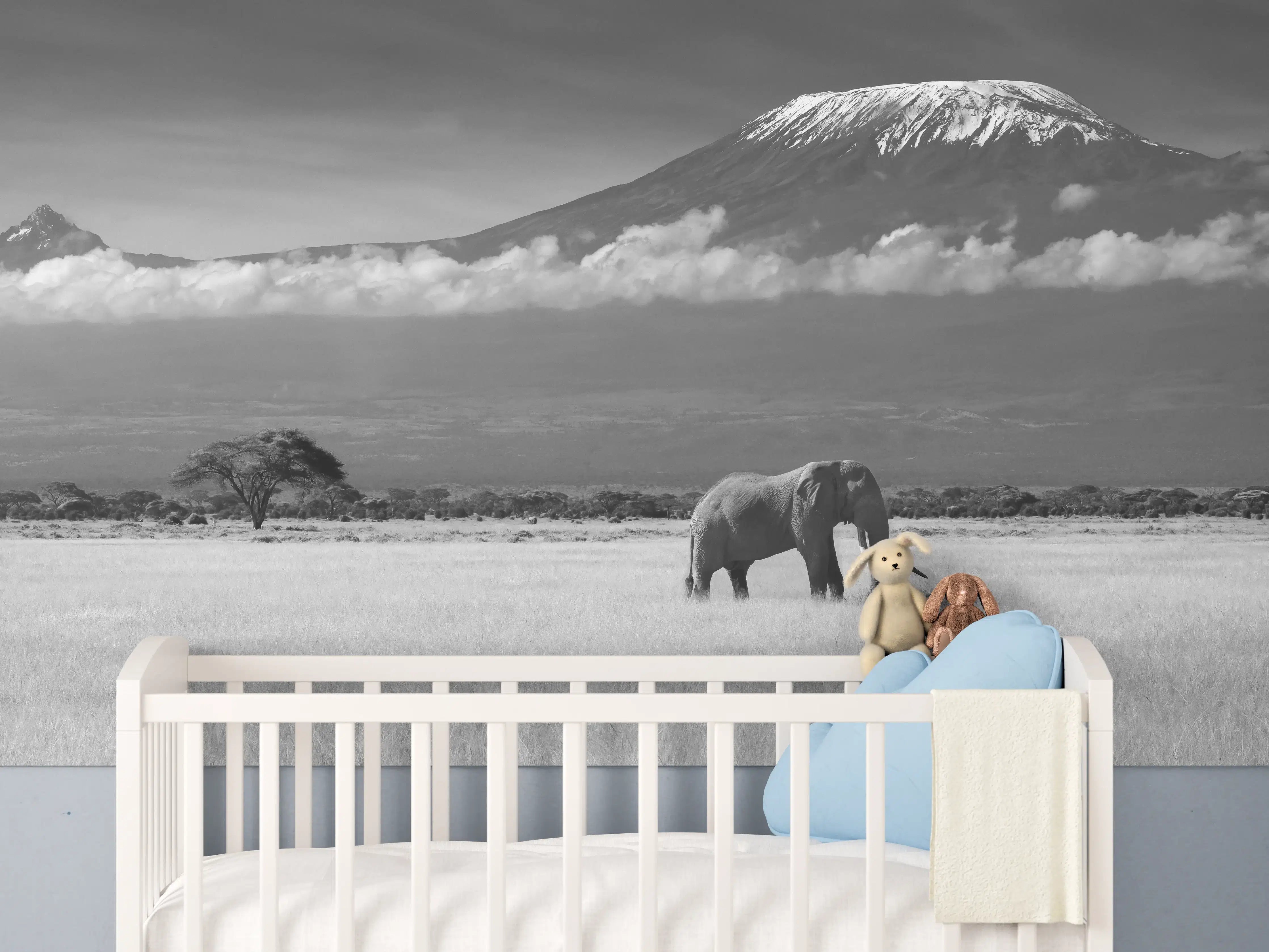 Babyzimmer Wandgestaltung - Afrikanische Landschaft - Schwarz-weiß