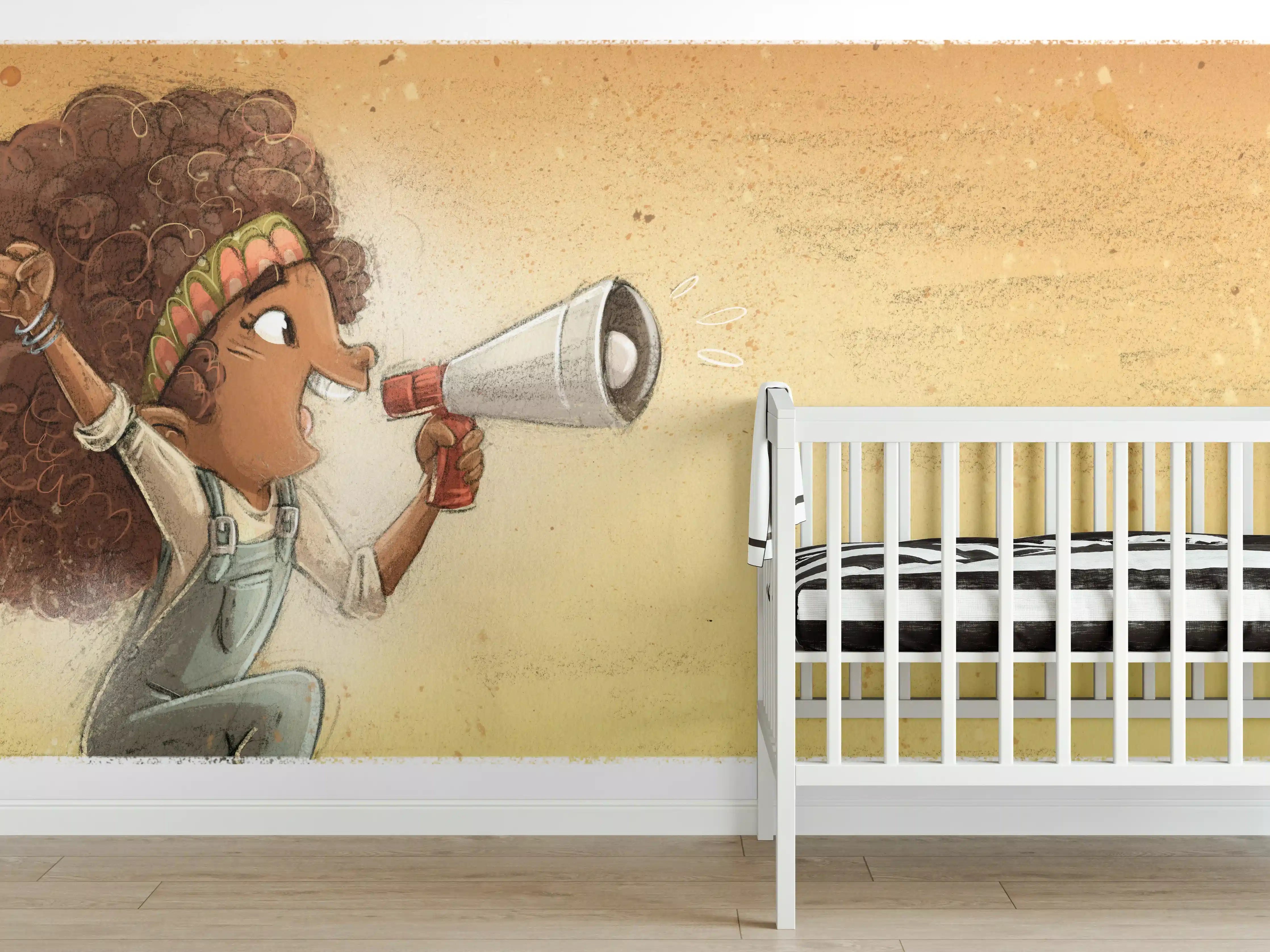 Babyzimmer Wandgestaltung - Afroamerikanisches Mädchen mit einem Megaphon