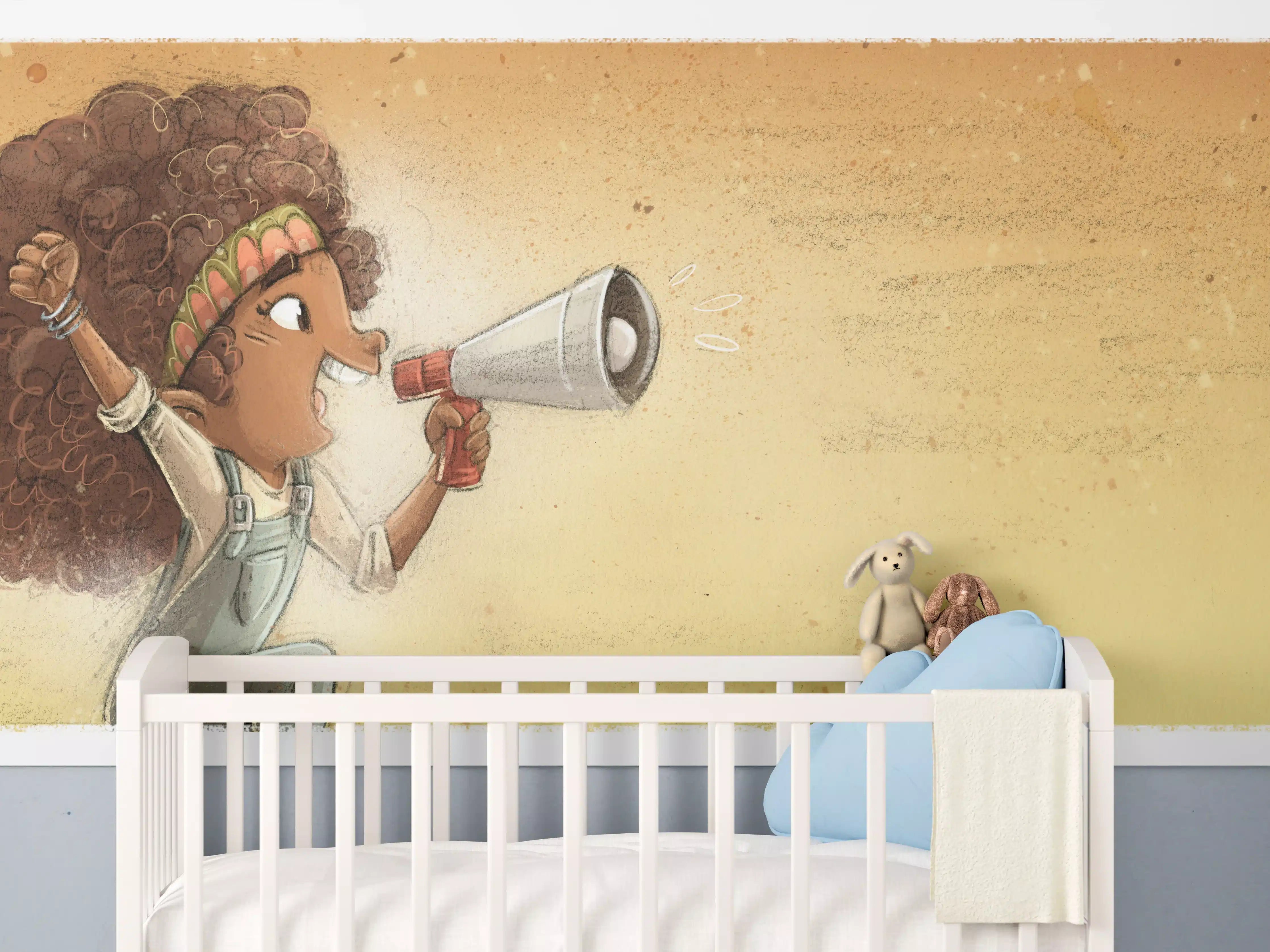Babyzimmer Wandgestaltung - Afroamerikanisches Mädchen mit einem Megaphon