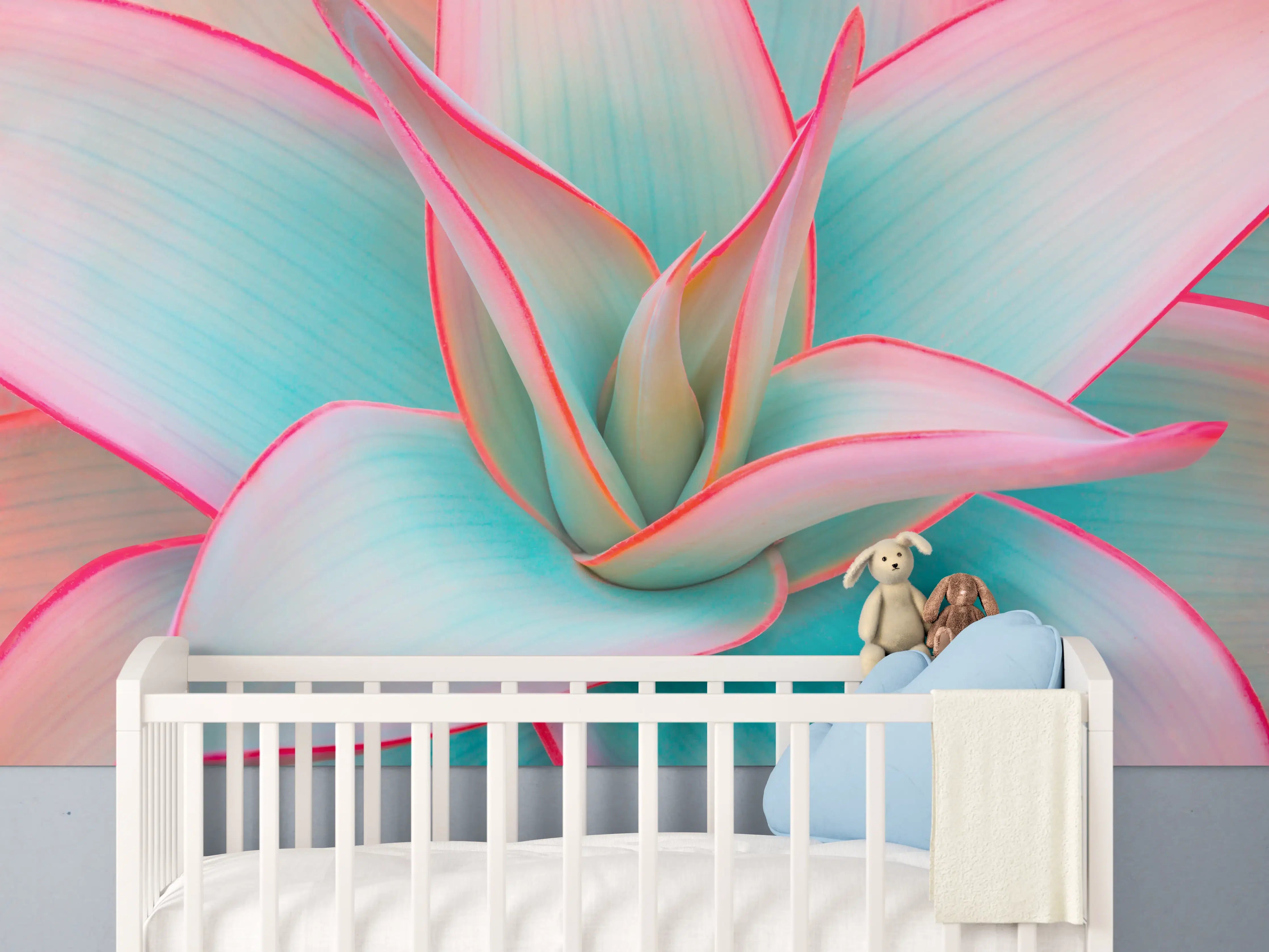 Babyzimmer Wandgestaltung - Agavenblätter in trendigen Pastellfarben