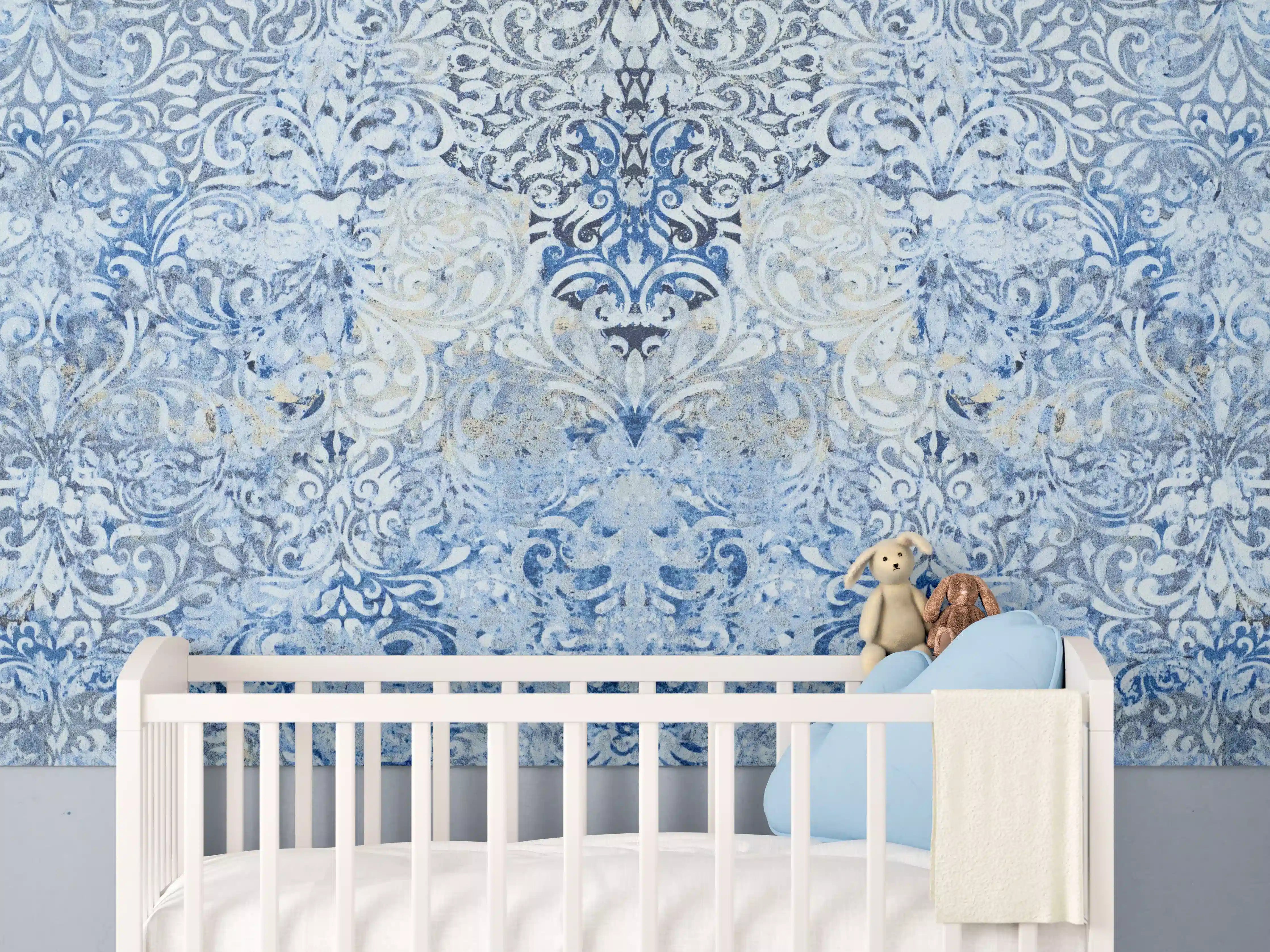 Babyzimmer Wandgestaltung - Alt blau graues vintage Fliesenmuster