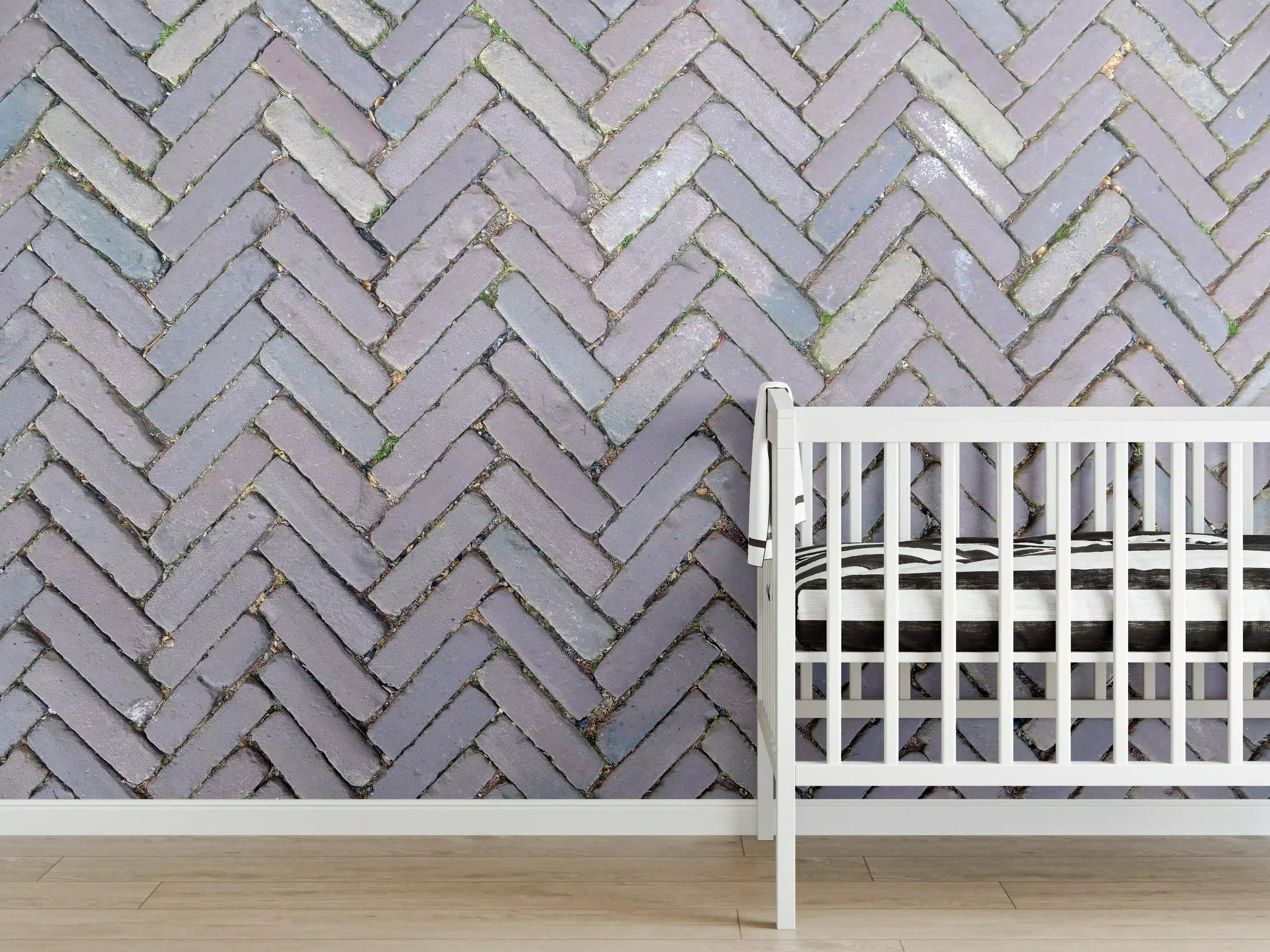 Babyzimmer Wandgestaltung - Alte Pflastersteine in Grautönen