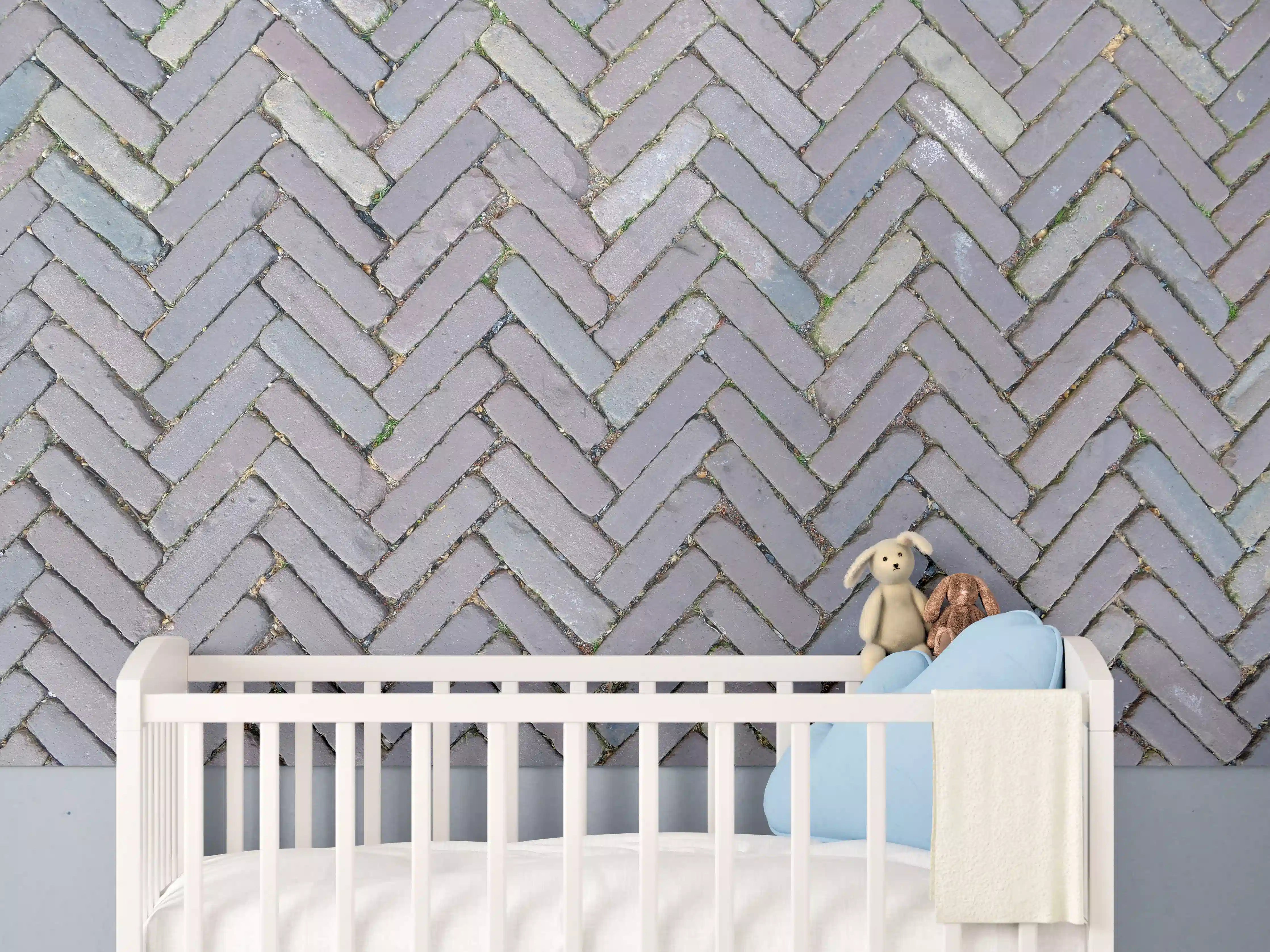 Babyzimmer Wandgestaltung - Alte Pflastersteine in Grautönen