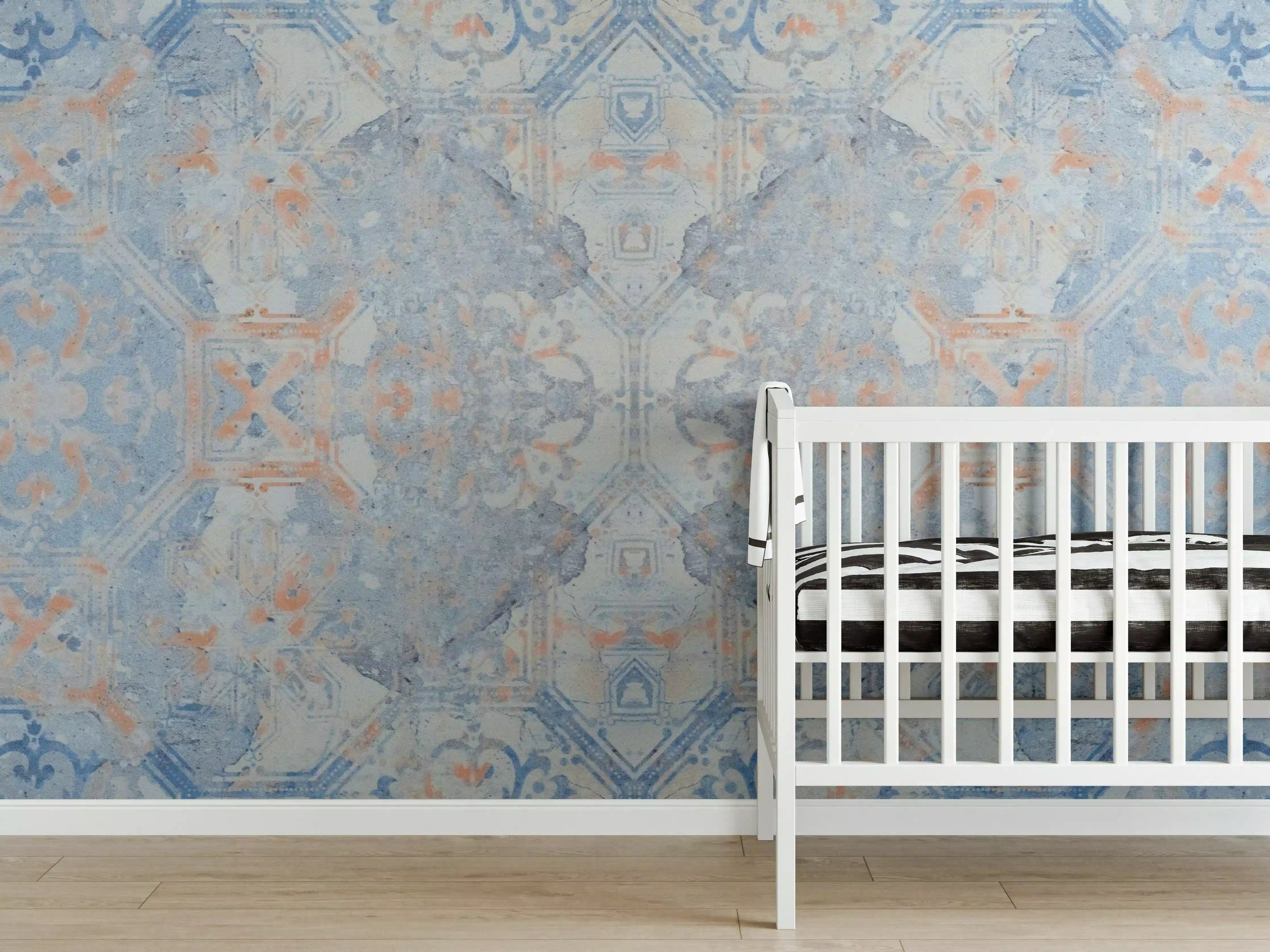 Babyzimmer Wandgestaltung - Alte blaue Vintage Fliesen