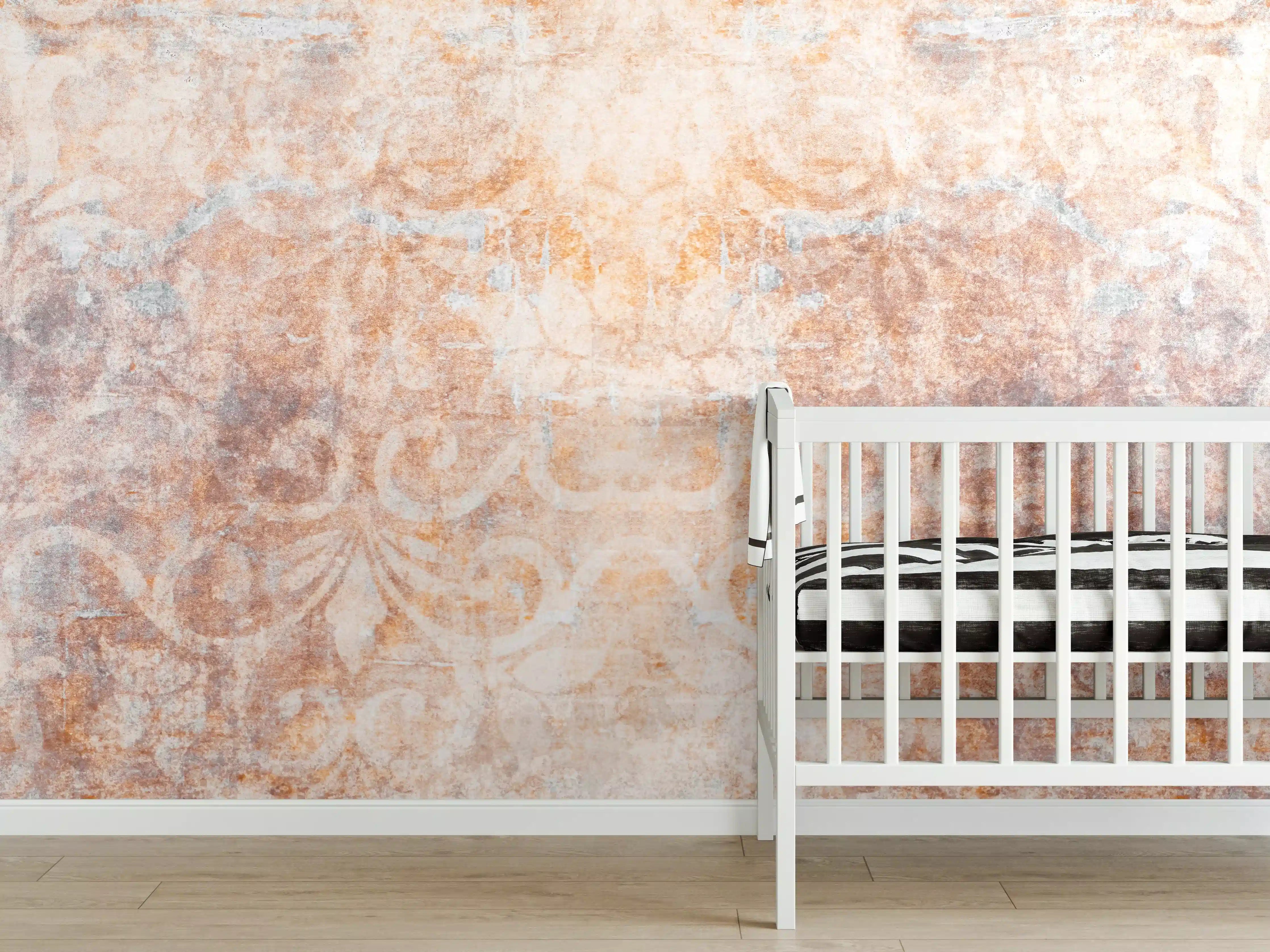 Babyzimmer Wandgestaltung - Alte braun-orange-weiß Fliesenpatchwork