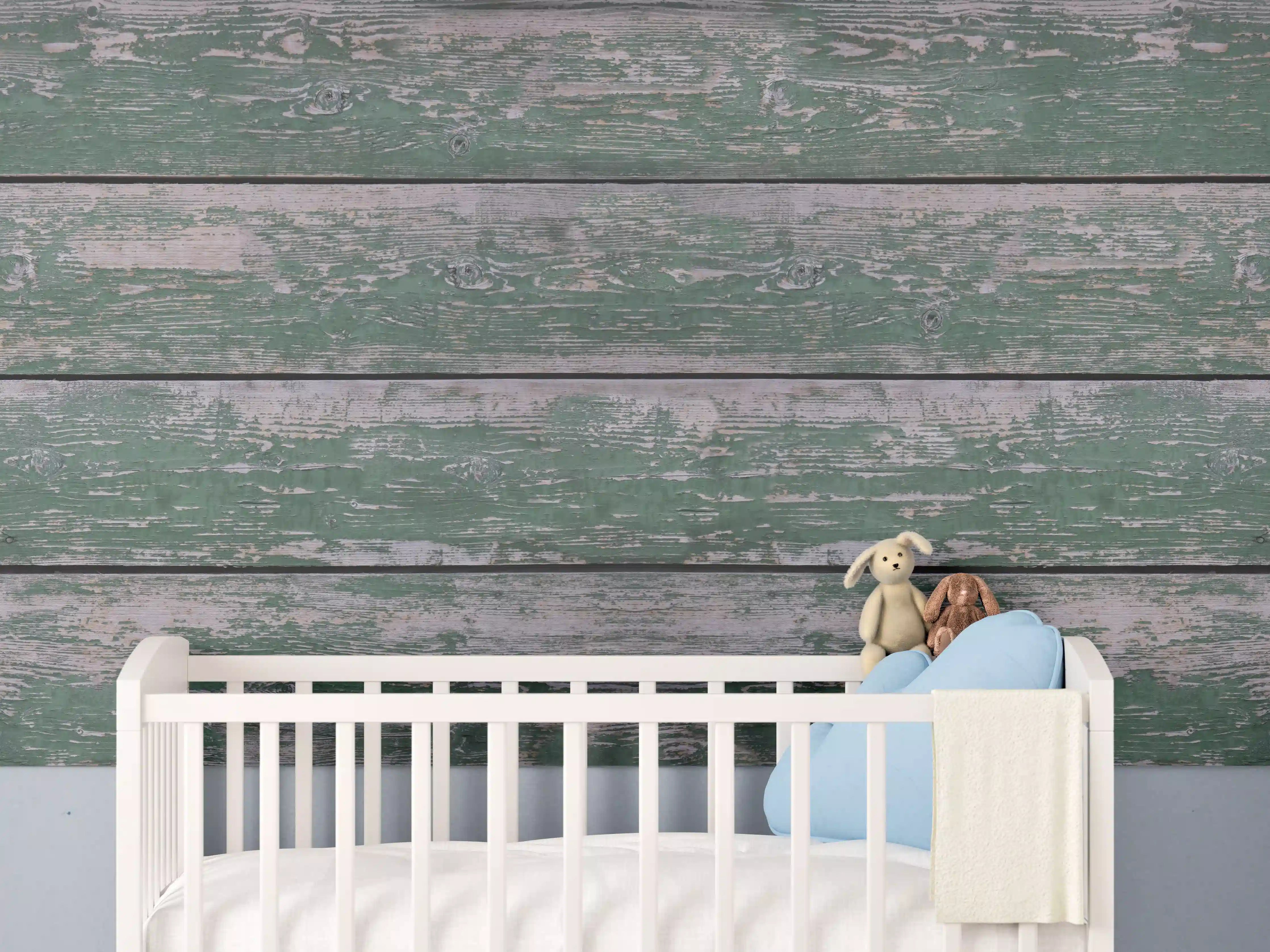 Babyzimmer Wandgestaltung - Alte grünliche Holztextur
