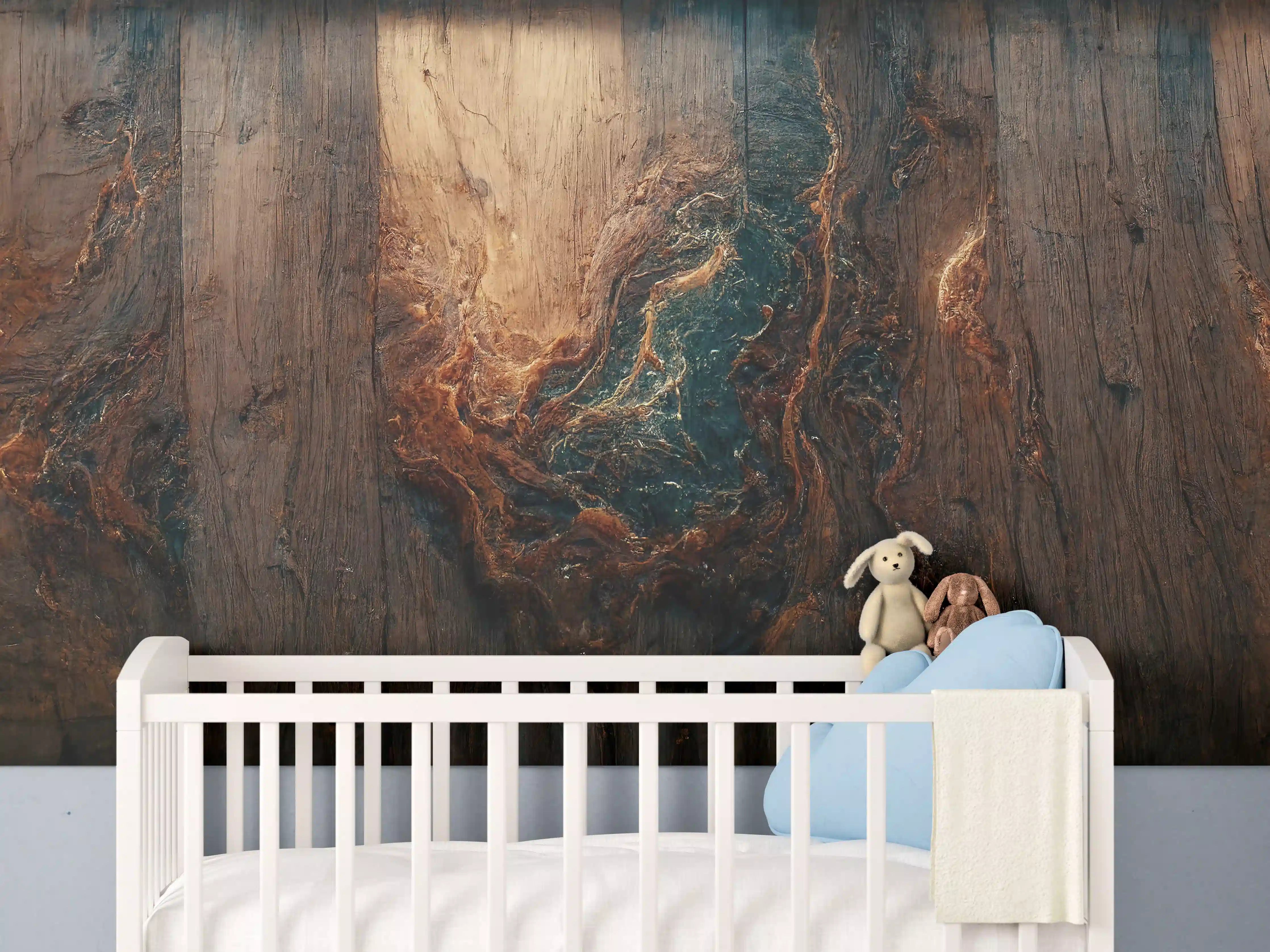 Babyzimmer Wandgestaltung - Alter Holzhintergrund mit blauem Harz