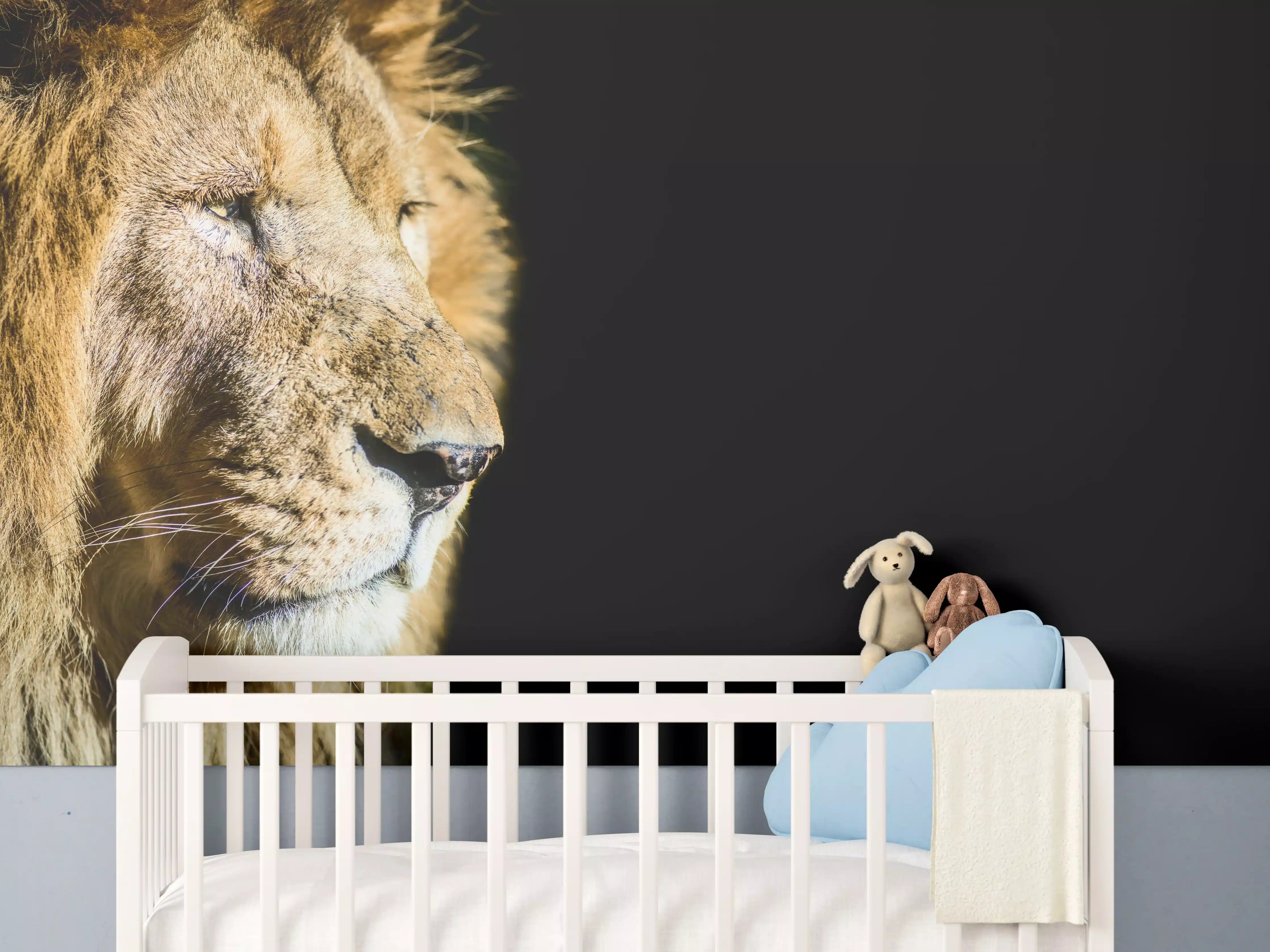 Babyzimmer Wandgestaltung - Alter Löwe auf schwarzem Hintergrund
