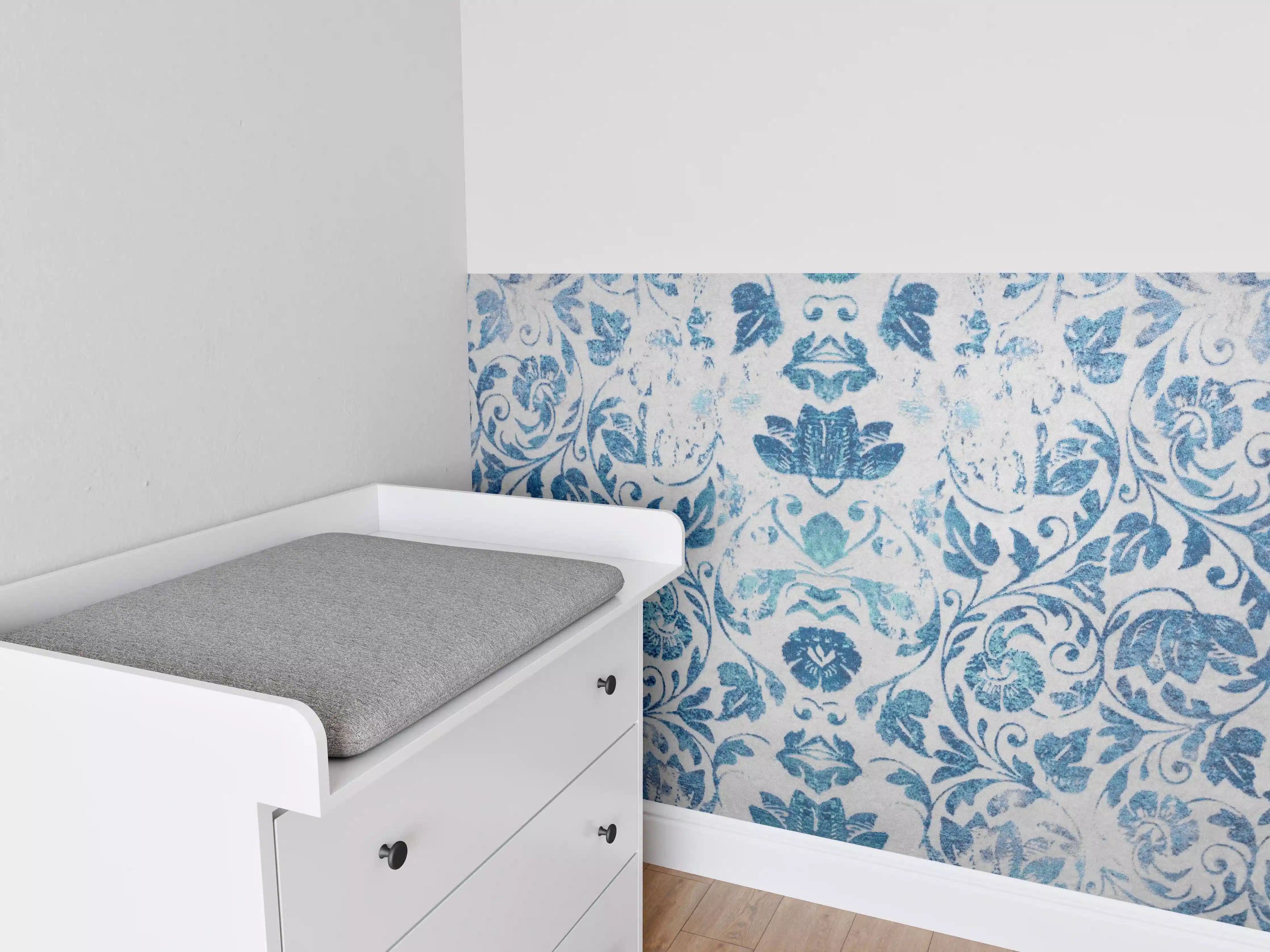 Babyzimmer Wandgestaltung - Altes Abgenutztes Damast Patchwork Vintage Motiv