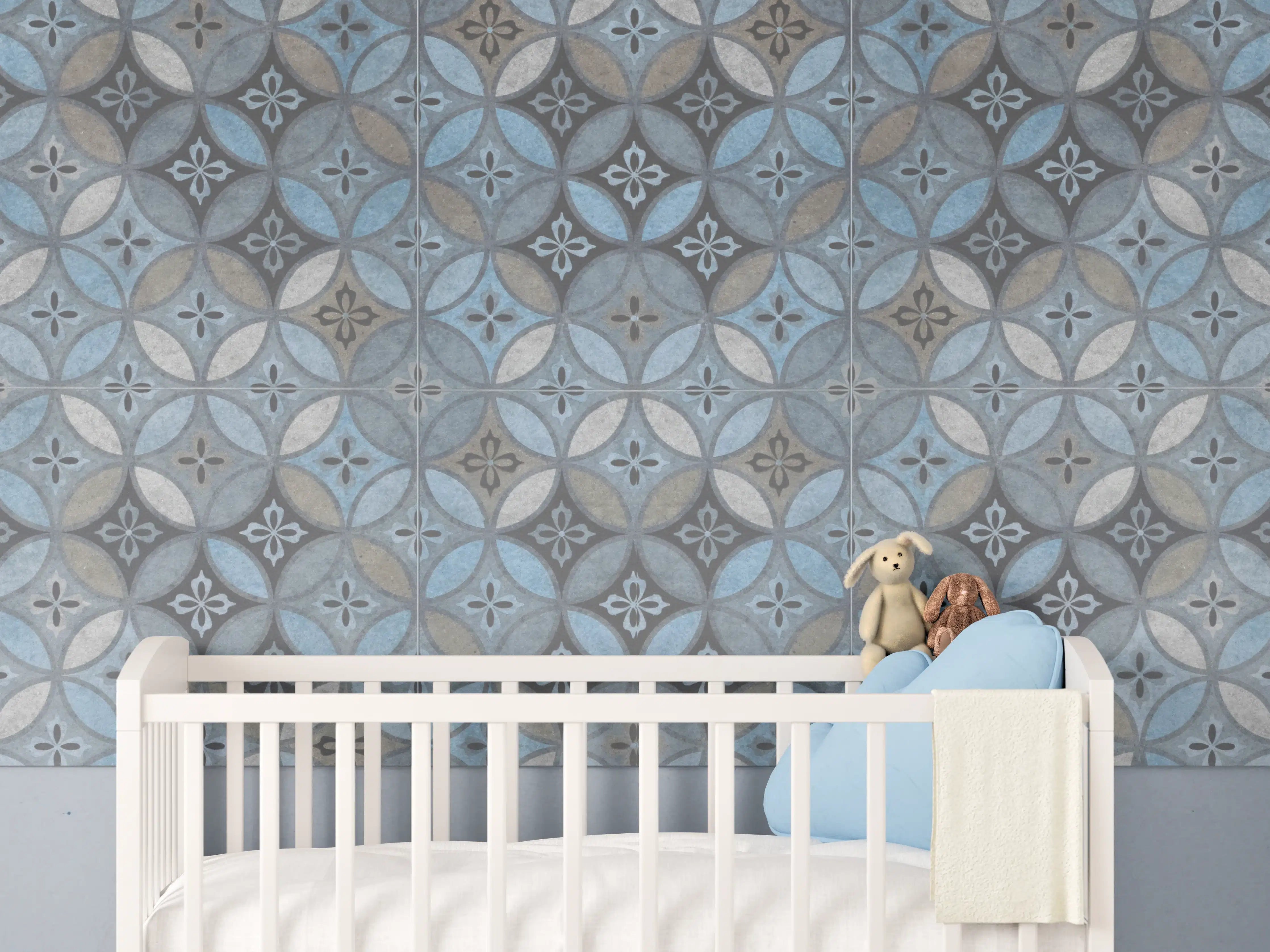 Babyzimmer Wandgestaltung - Altes Buntes Patchwork Mosaik Motiv