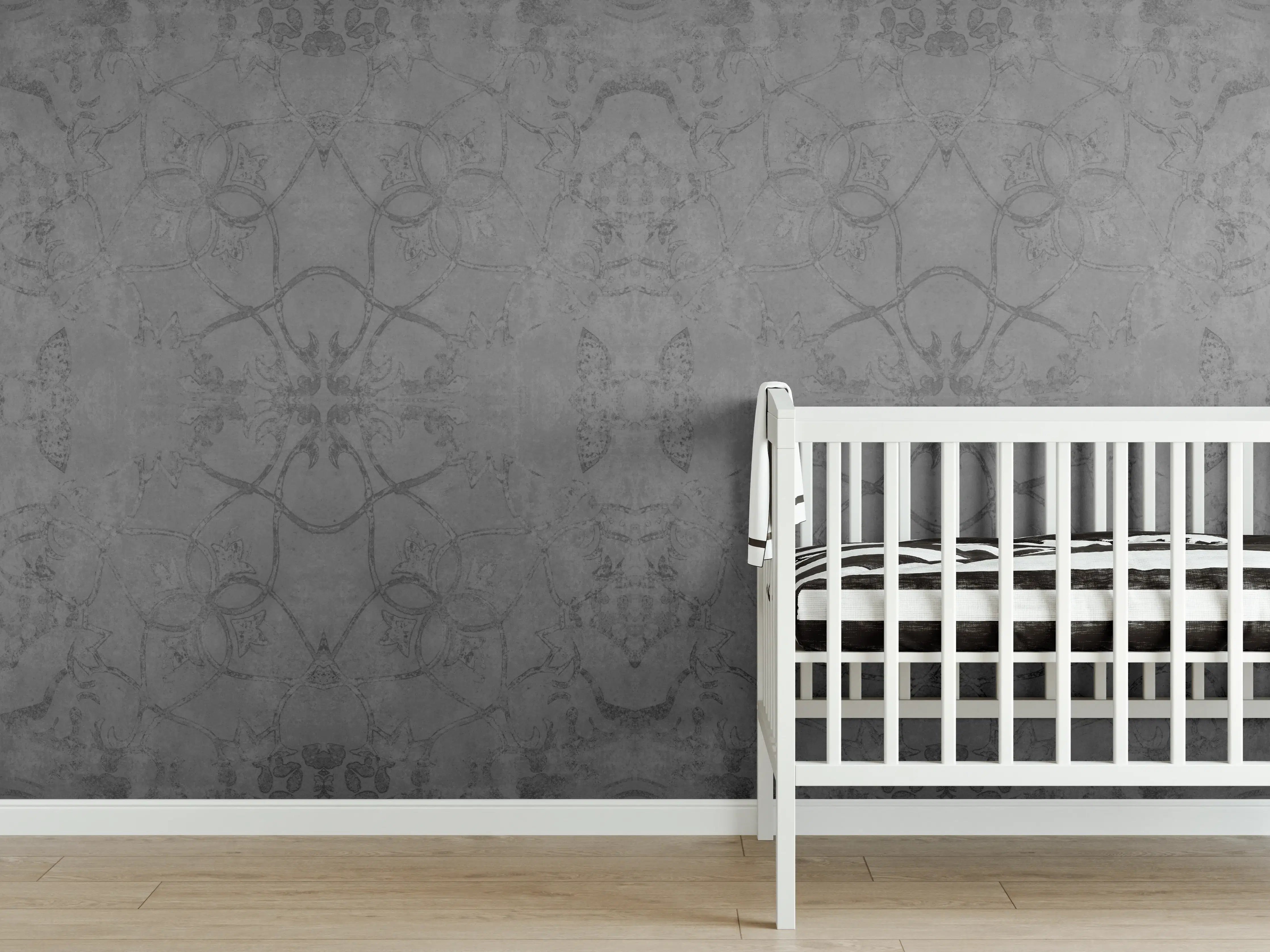 Babyzimmer Wandgestaltung - Altes anthrazitgraues Vintage Muster