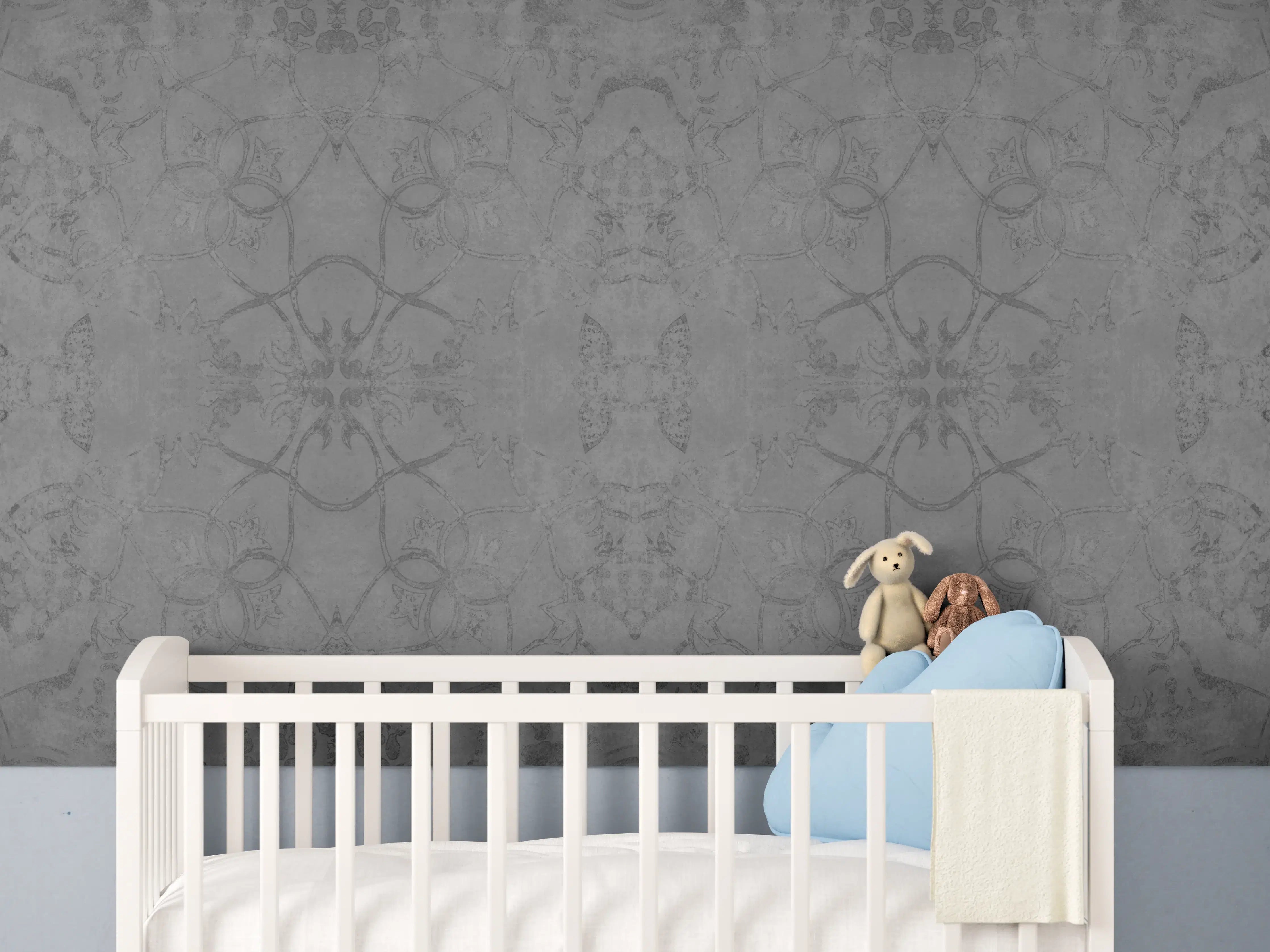 Babyzimmer Wandgestaltung - Altes anthrazitgraues Vintage Muster