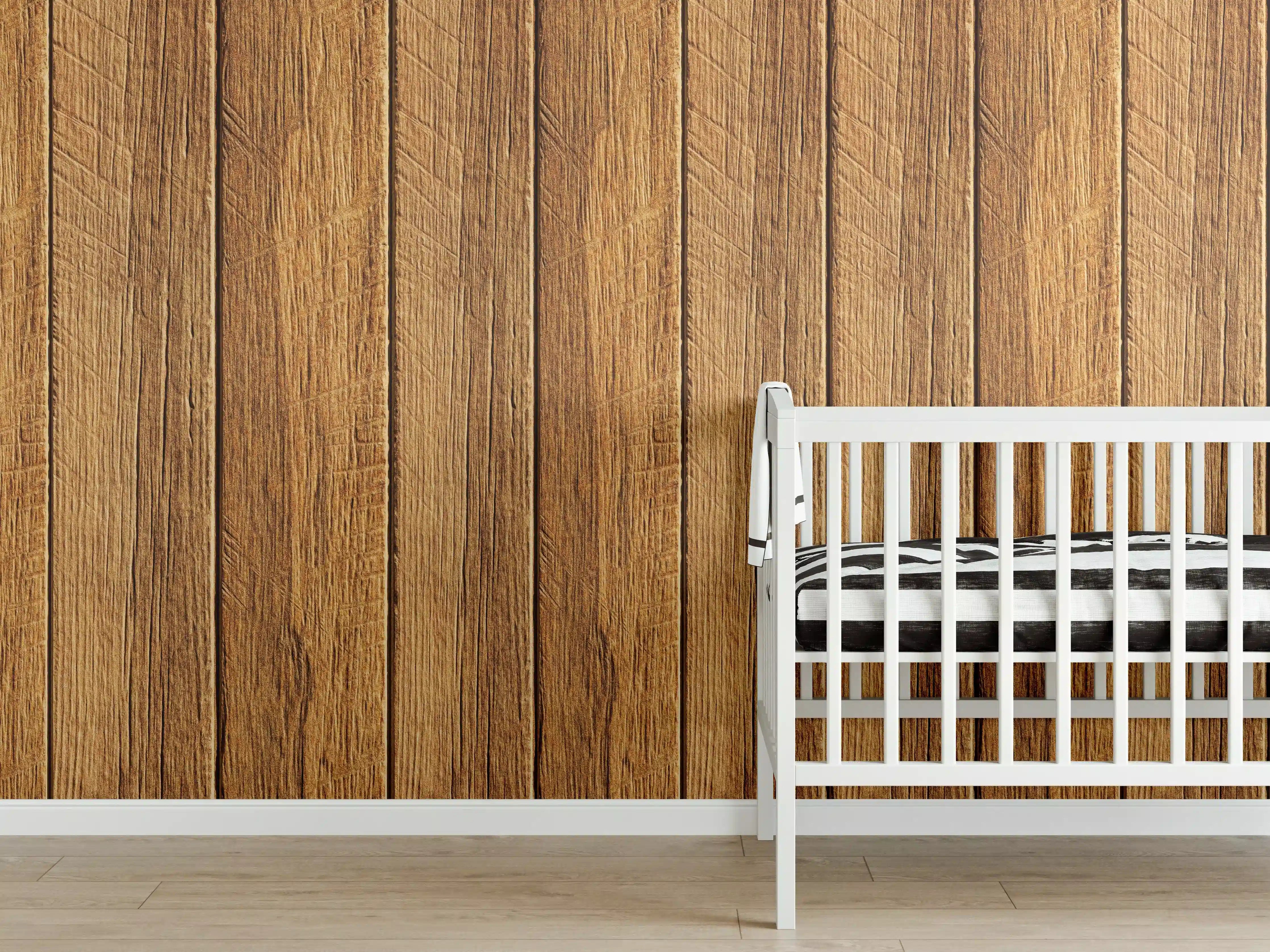Babyzimmer Wandgestaltung - Aneinandergereihte braune Holzplanken