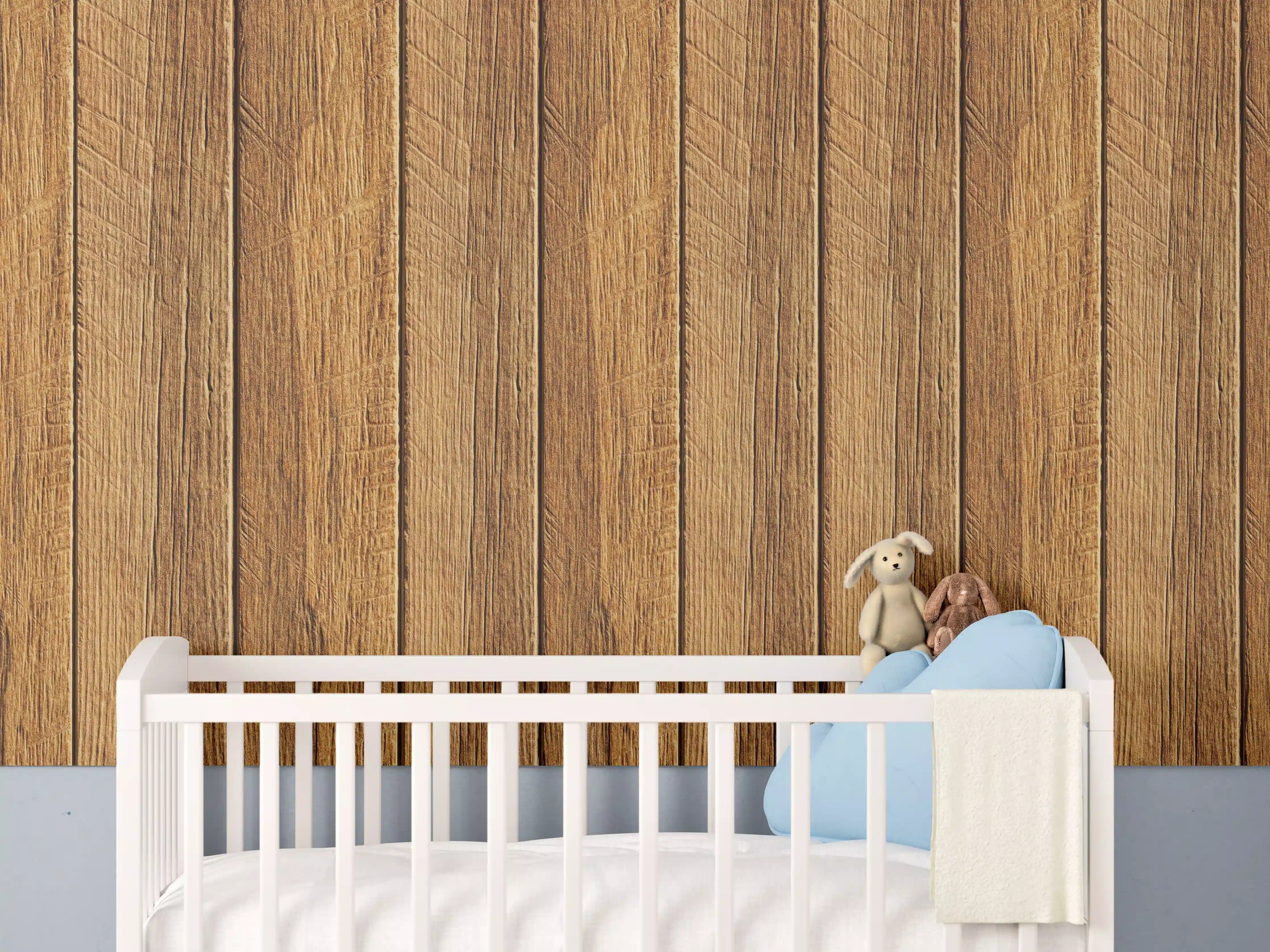 Babyzimmer Wandgestaltung - Aneinandergereihte braune Holzplanken