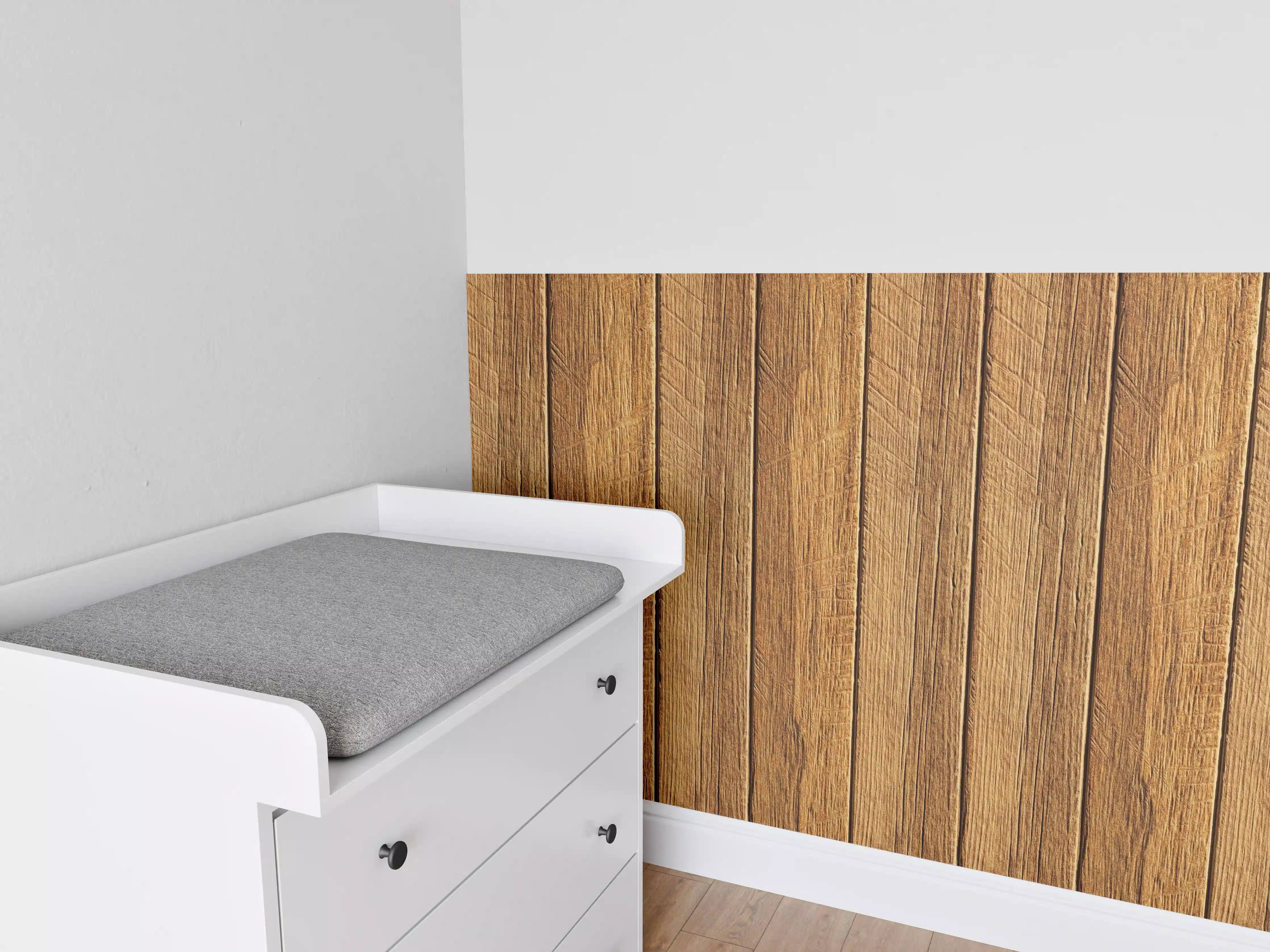 Babyzimmer Wandgestaltung - Aneinandergereihte braune Holzplanken