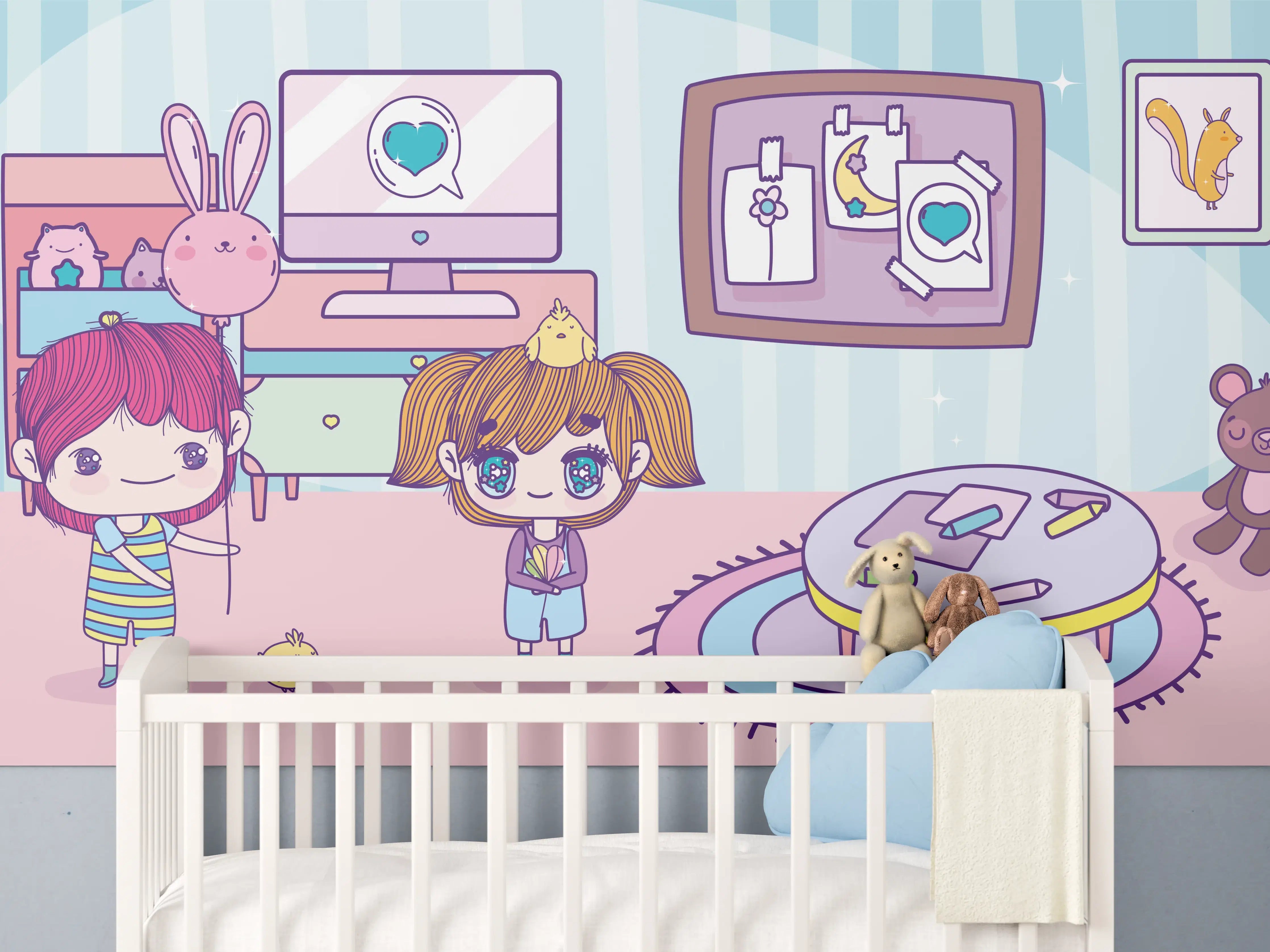 Babyzimmer Wandgestaltung - Anime-Kinder Zuhause Illustration