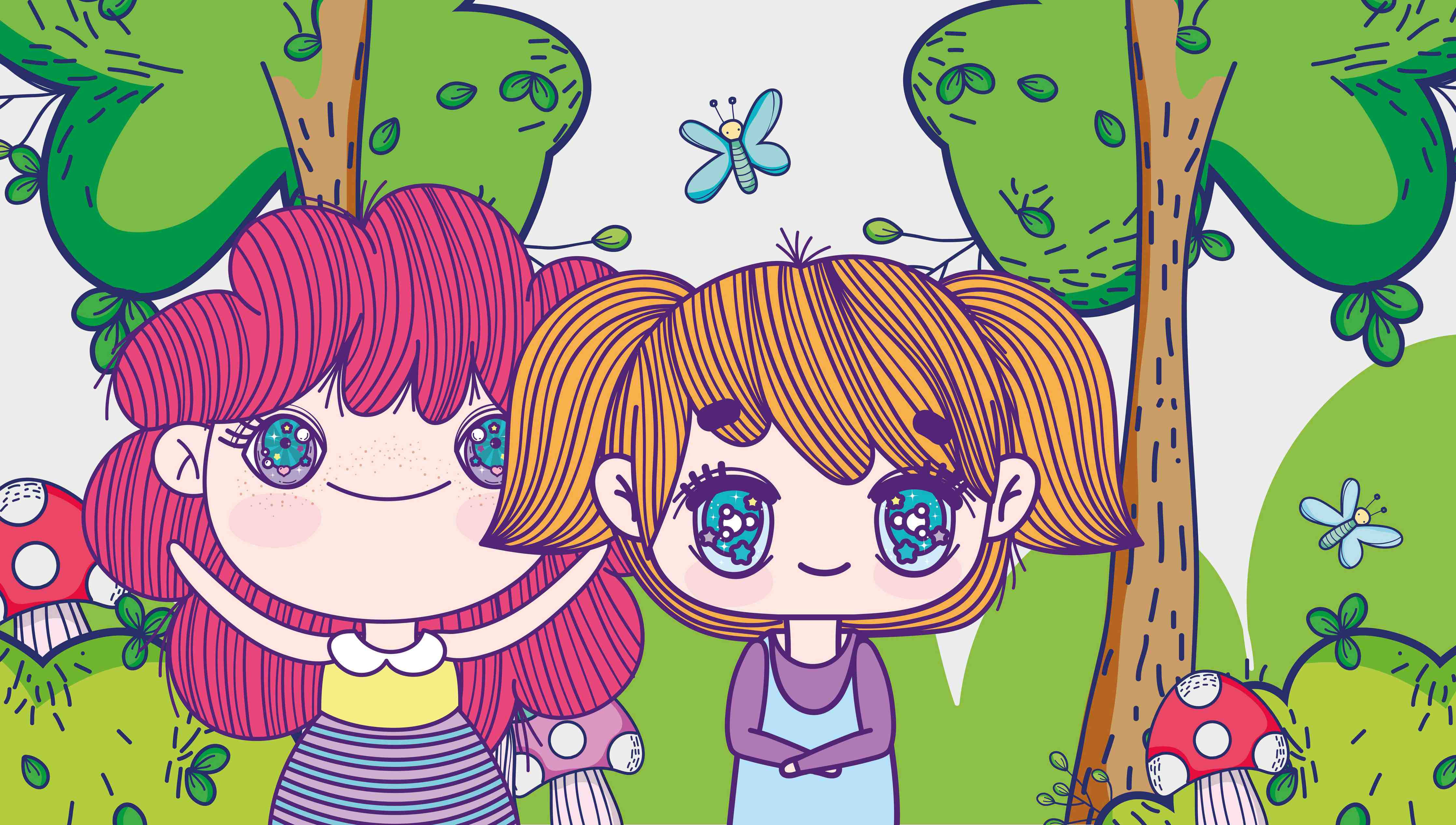 Babyzimmer Wandgestaltung-Anime-Mädchen im Zauberwald