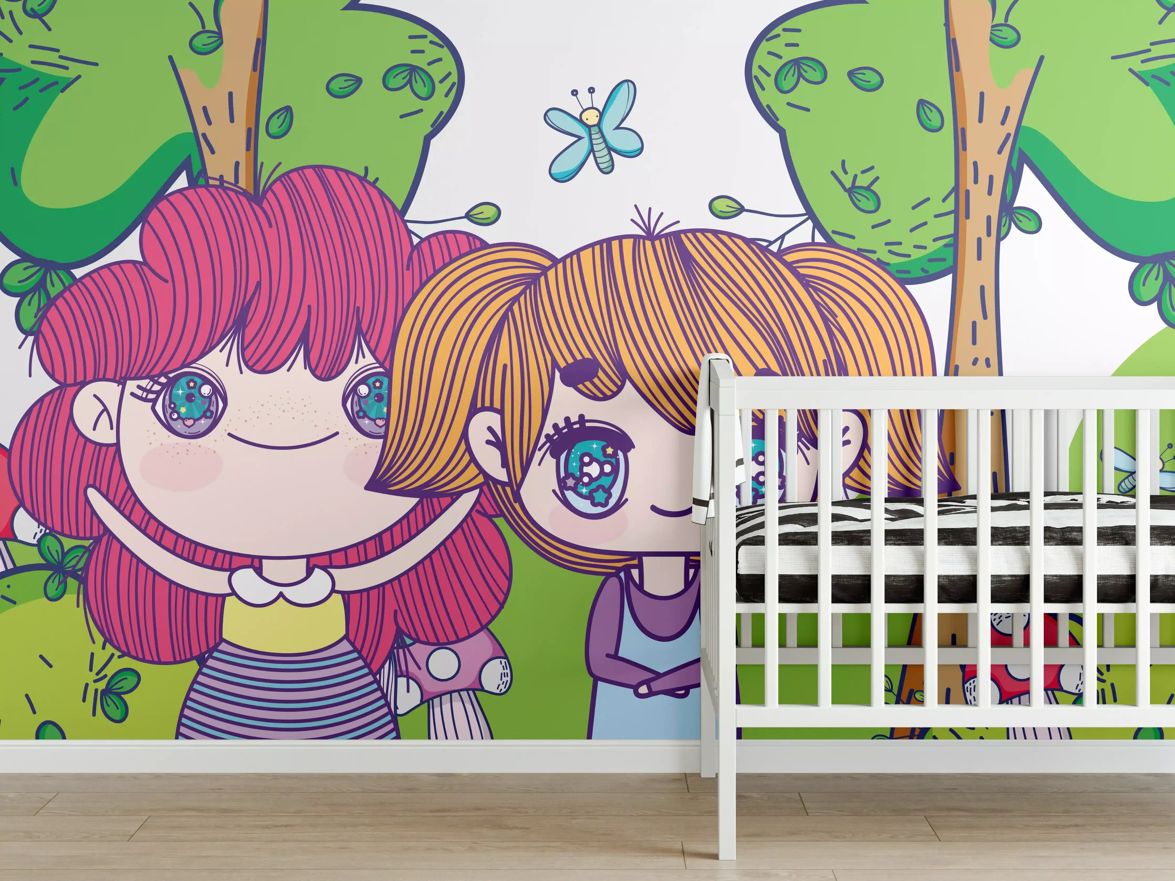 Babyzimmer Wandgestaltung - Anime-Mädchen im Zauberwald