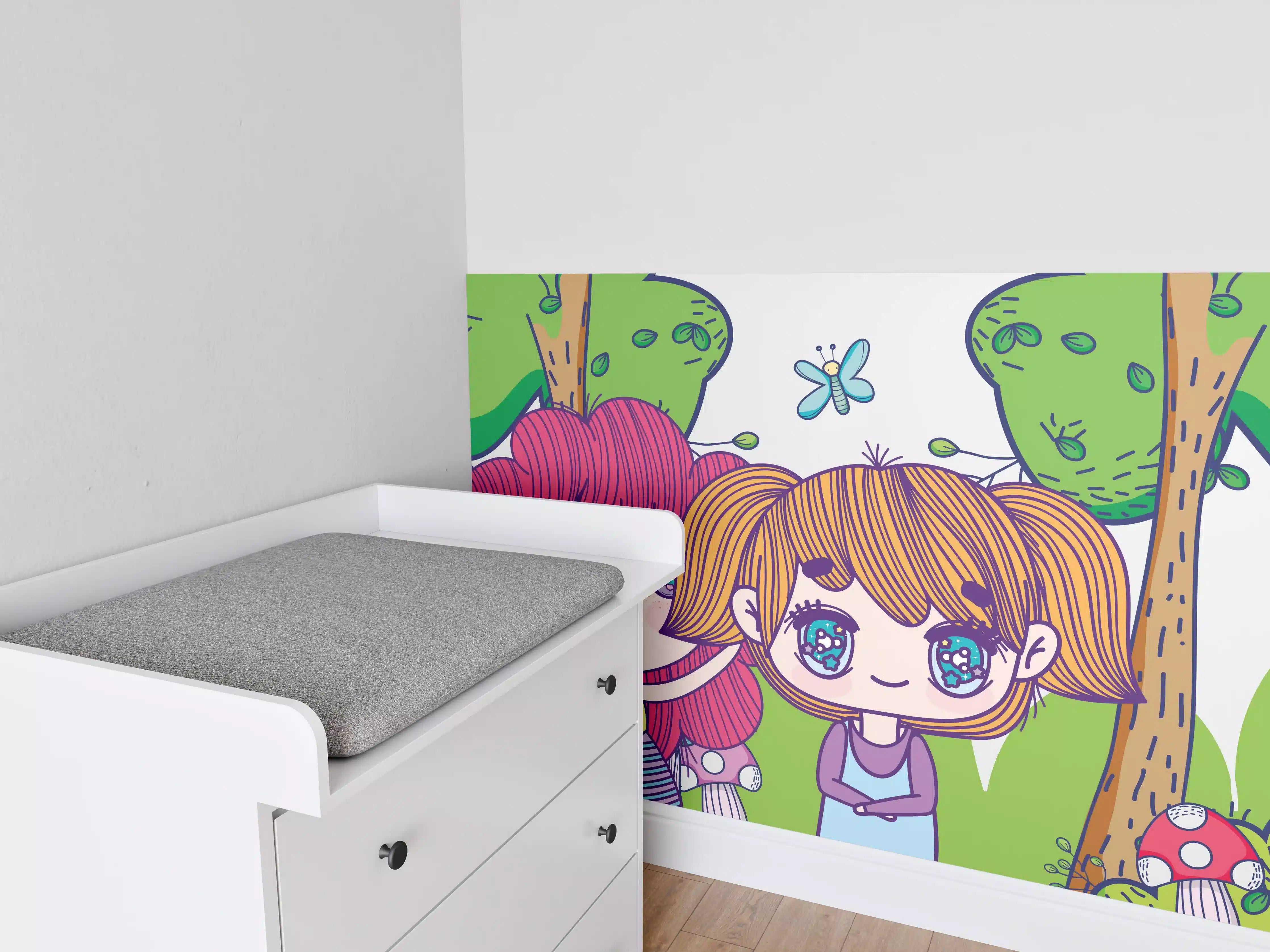 Babyzimmer Wandgestaltung - Anime-Mädchen im Zauberwald