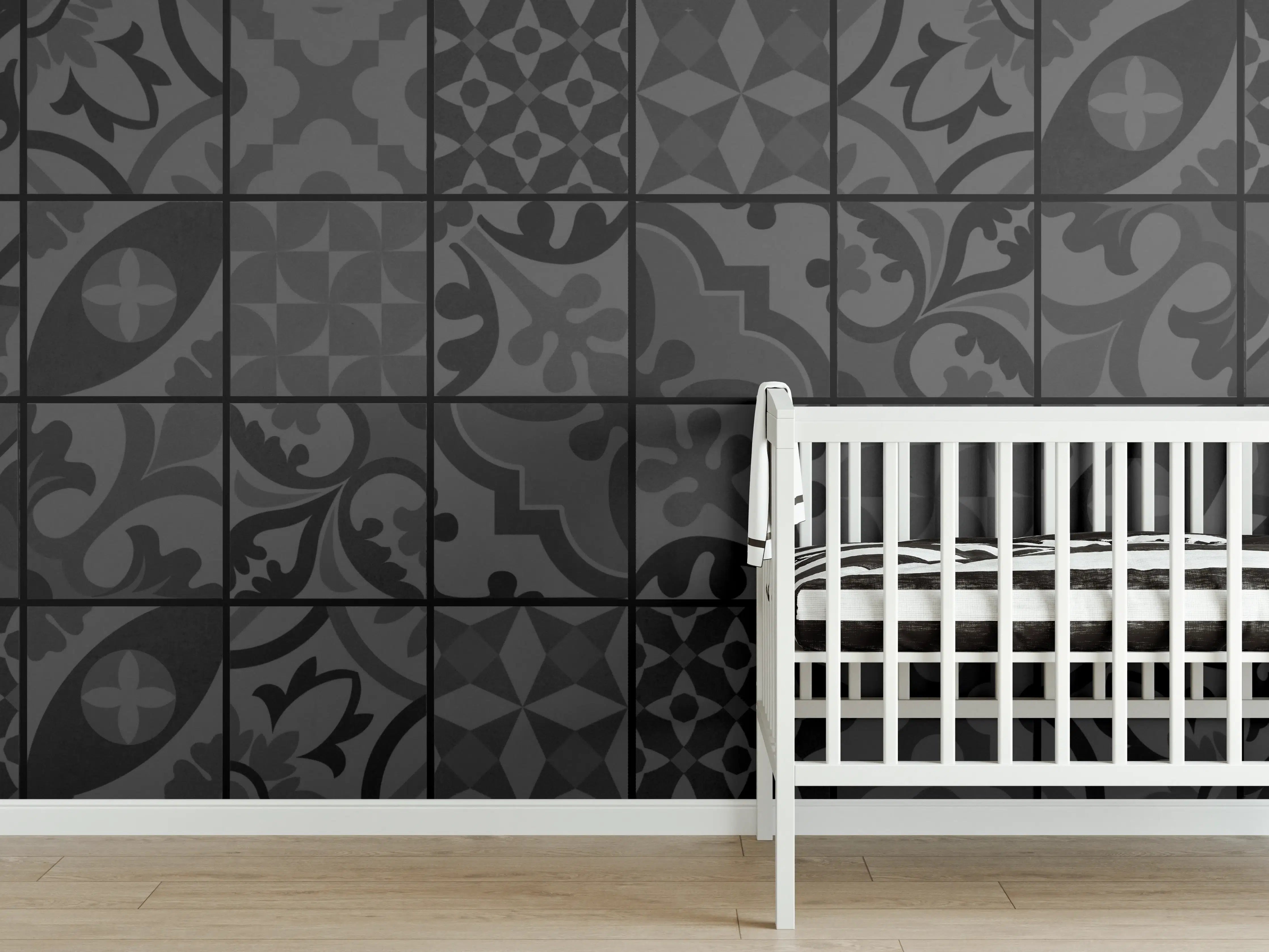 Babyzimmer Wandgestaltung - Anthrazit Mosaik Fliesentextur