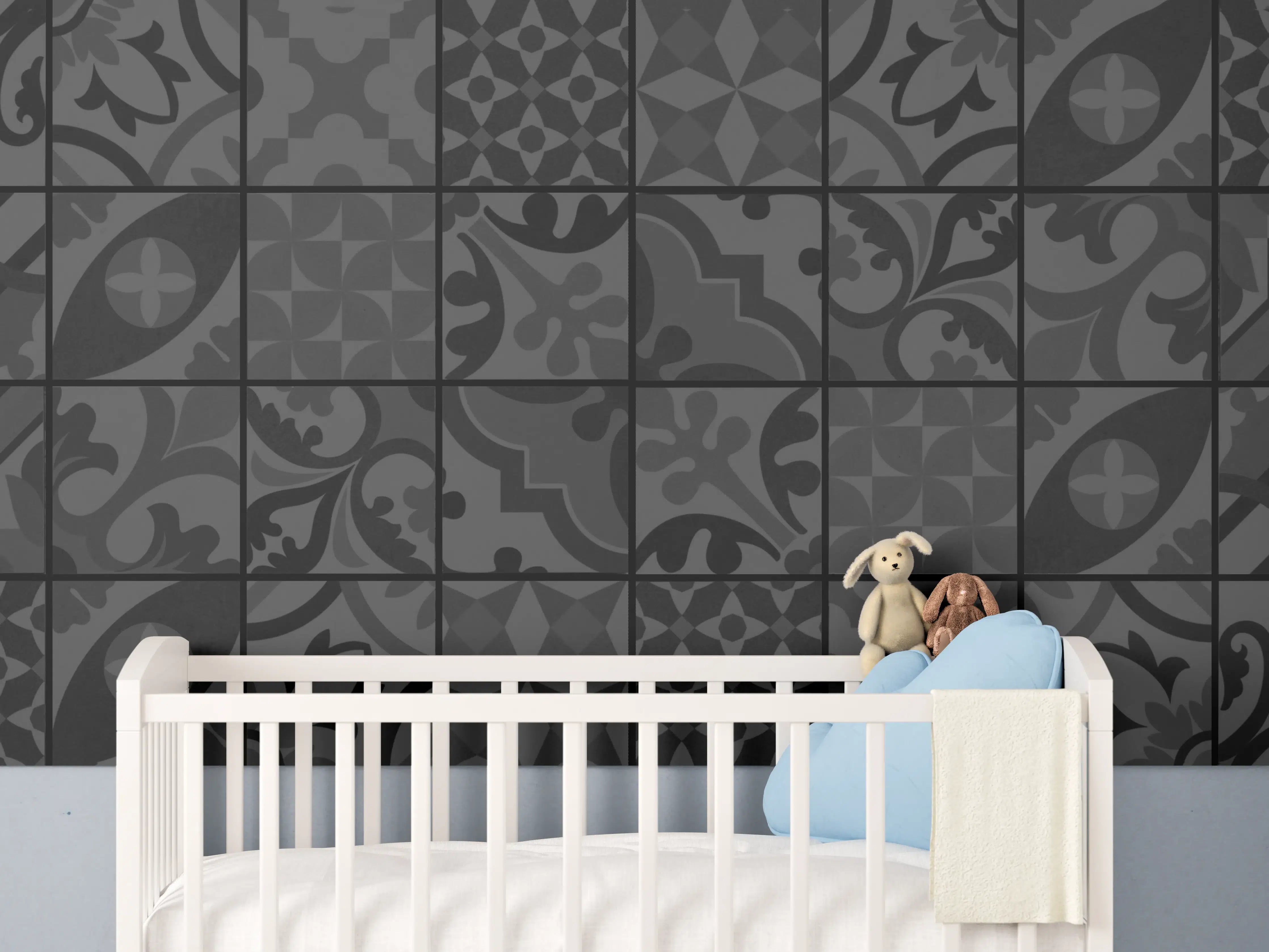 Babyzimmer Wandgestaltung - Anthrazit Mosaik Fliesentextur