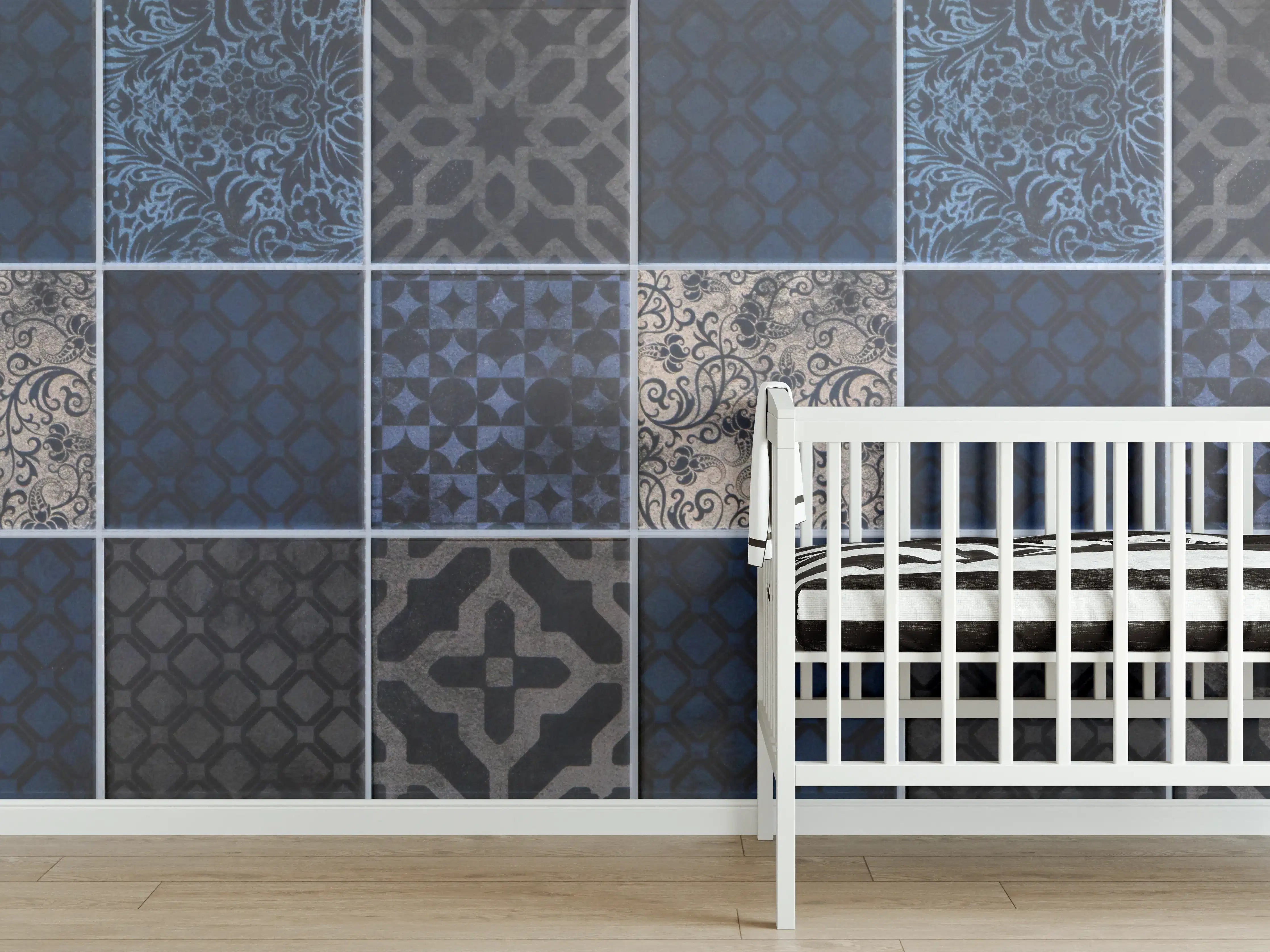 Babyzimmer Wandgestaltung - Anthrazit dunkelgraues Fliesenmuster