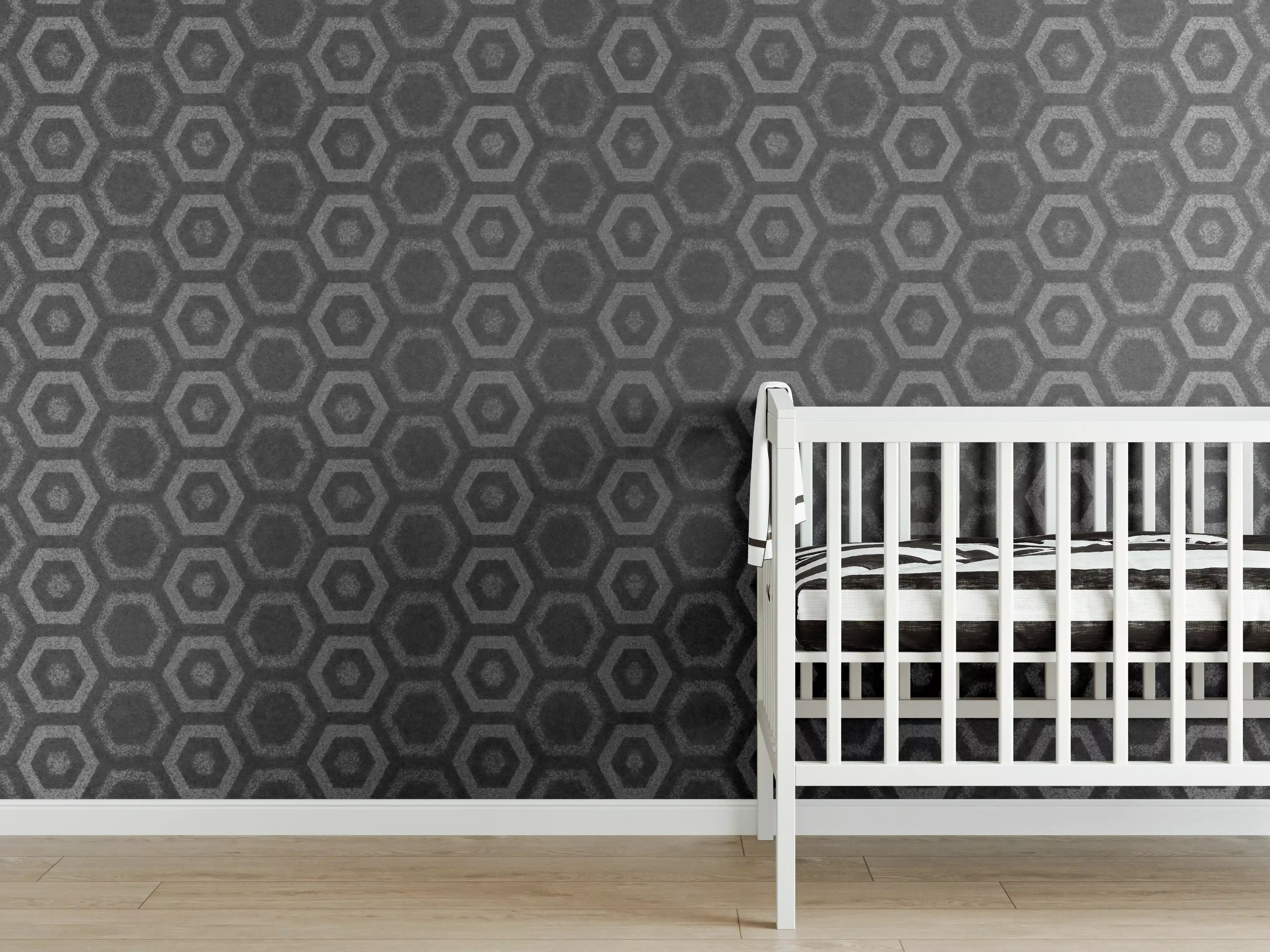 Babyzimmer Wandgestaltung - Anthrazit graue sechseckige Mustern
