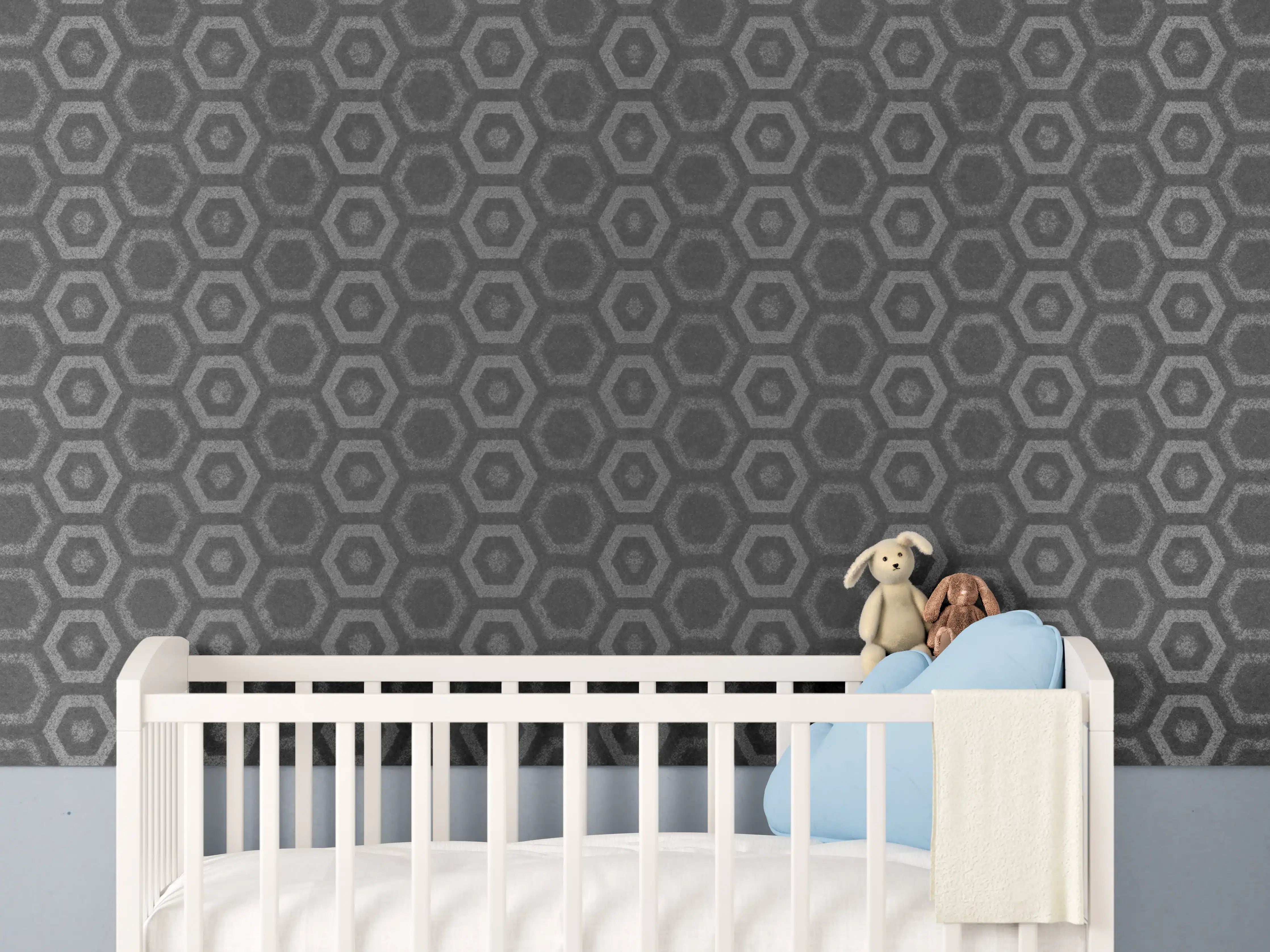 Babyzimmer Wandgestaltung - Anthrazit graue sechseckige Mustern