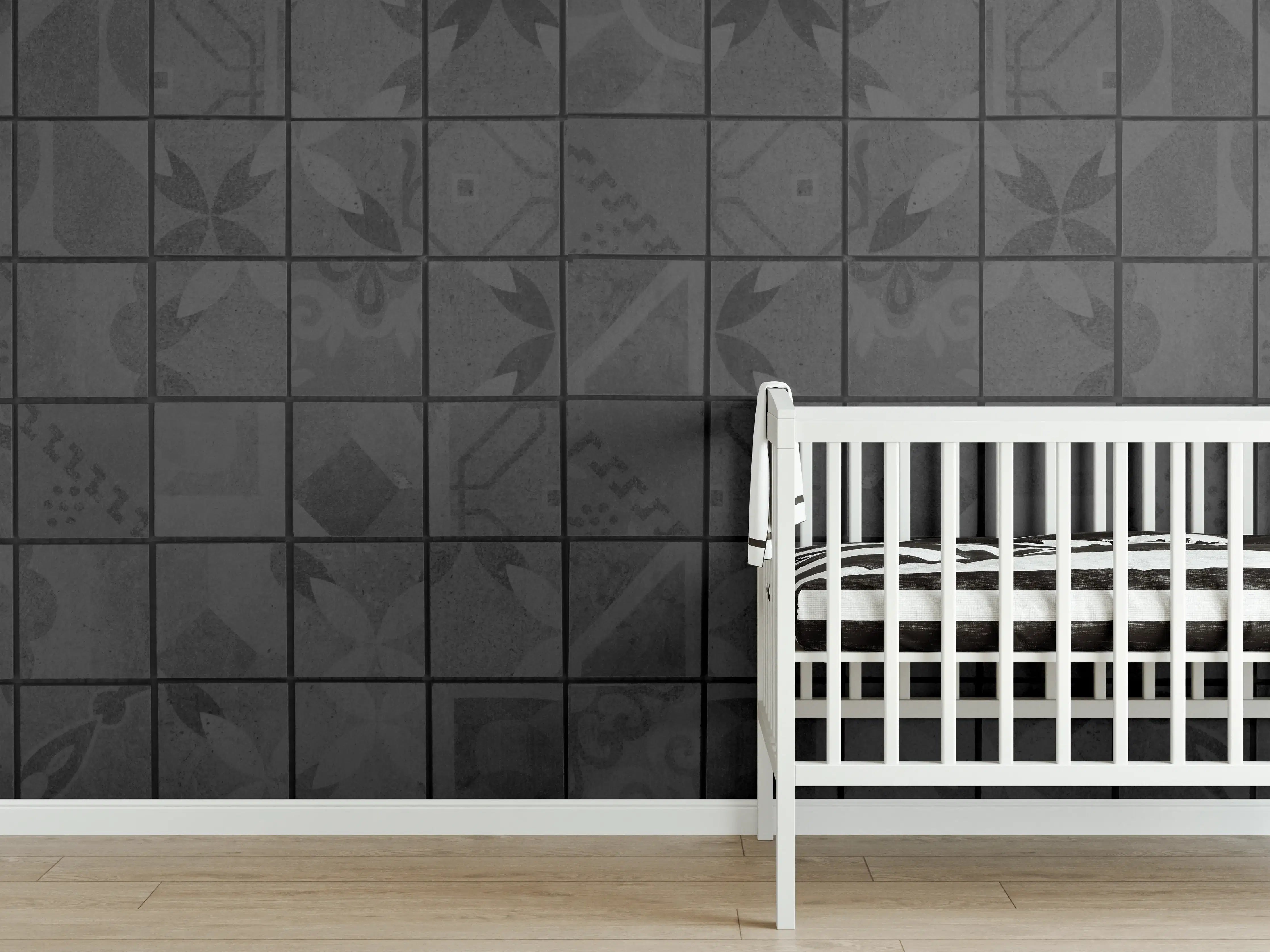 Babyzimmer Wandgestaltung - Anthrazitfarbenes Quadratisches Mosaikmotiv